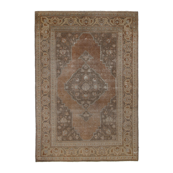 Persian Khoy area rug in terracotta and tan, 5'3" x 7'9"