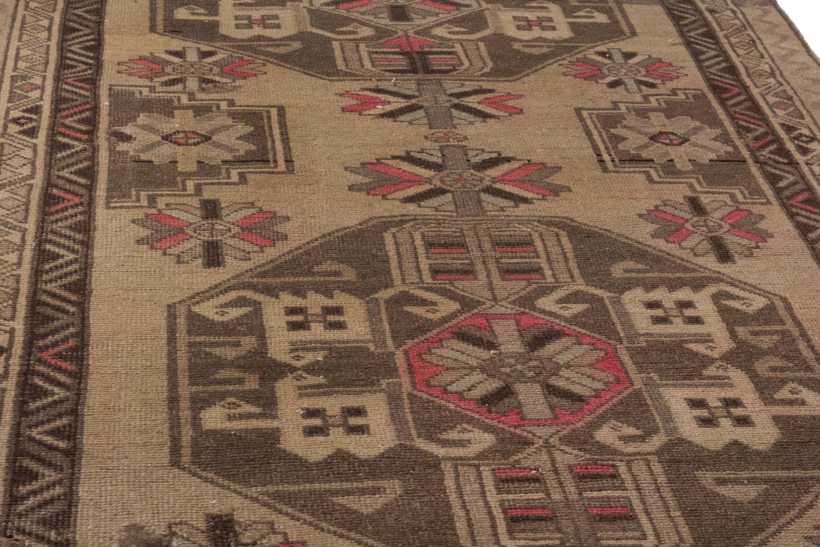 Persian Ardabil runner rug in beige and dark brown, view 10 of 25