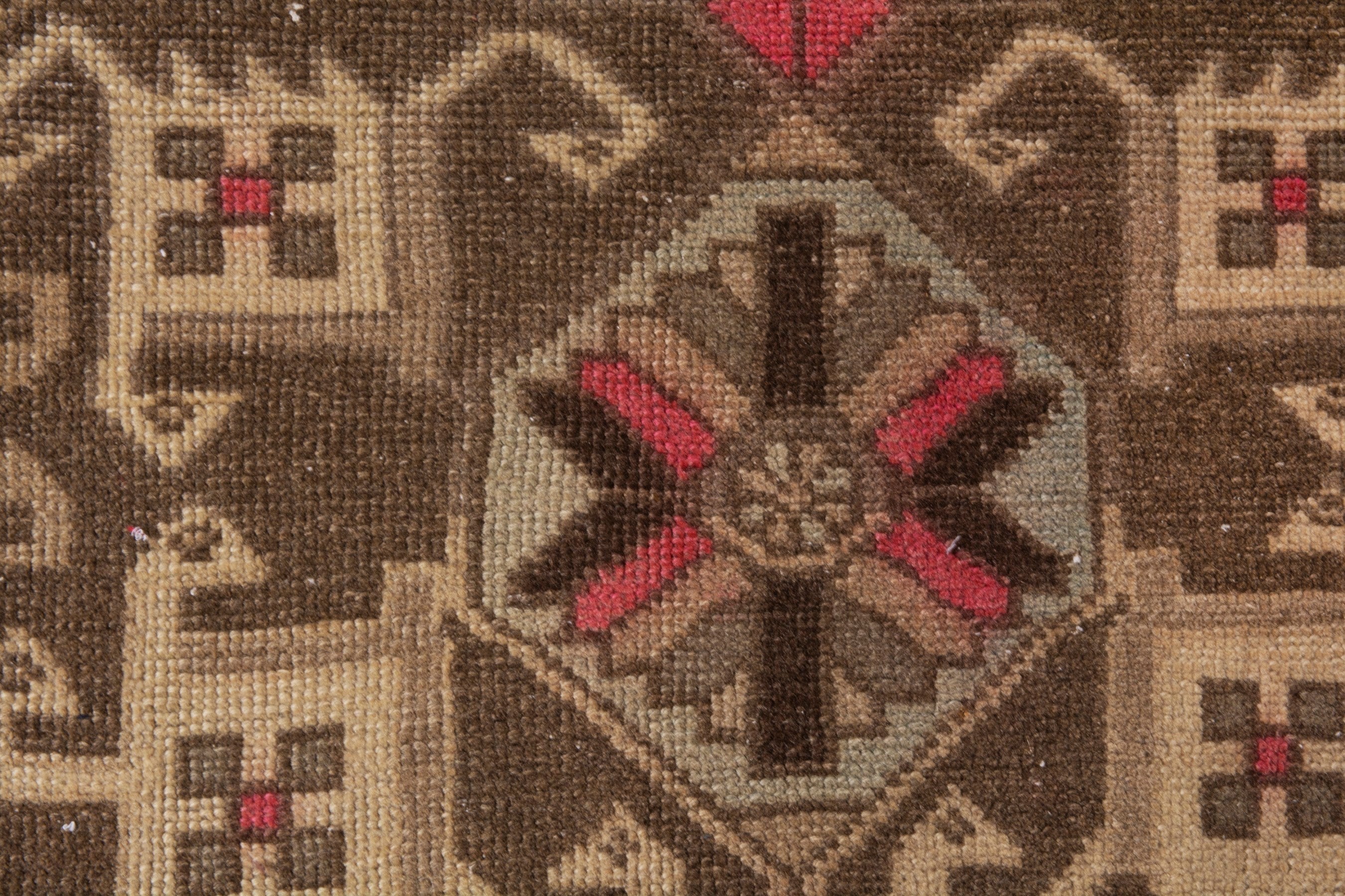 Persian Ardabil runner rug in beige and dark brown, view 18 of 25