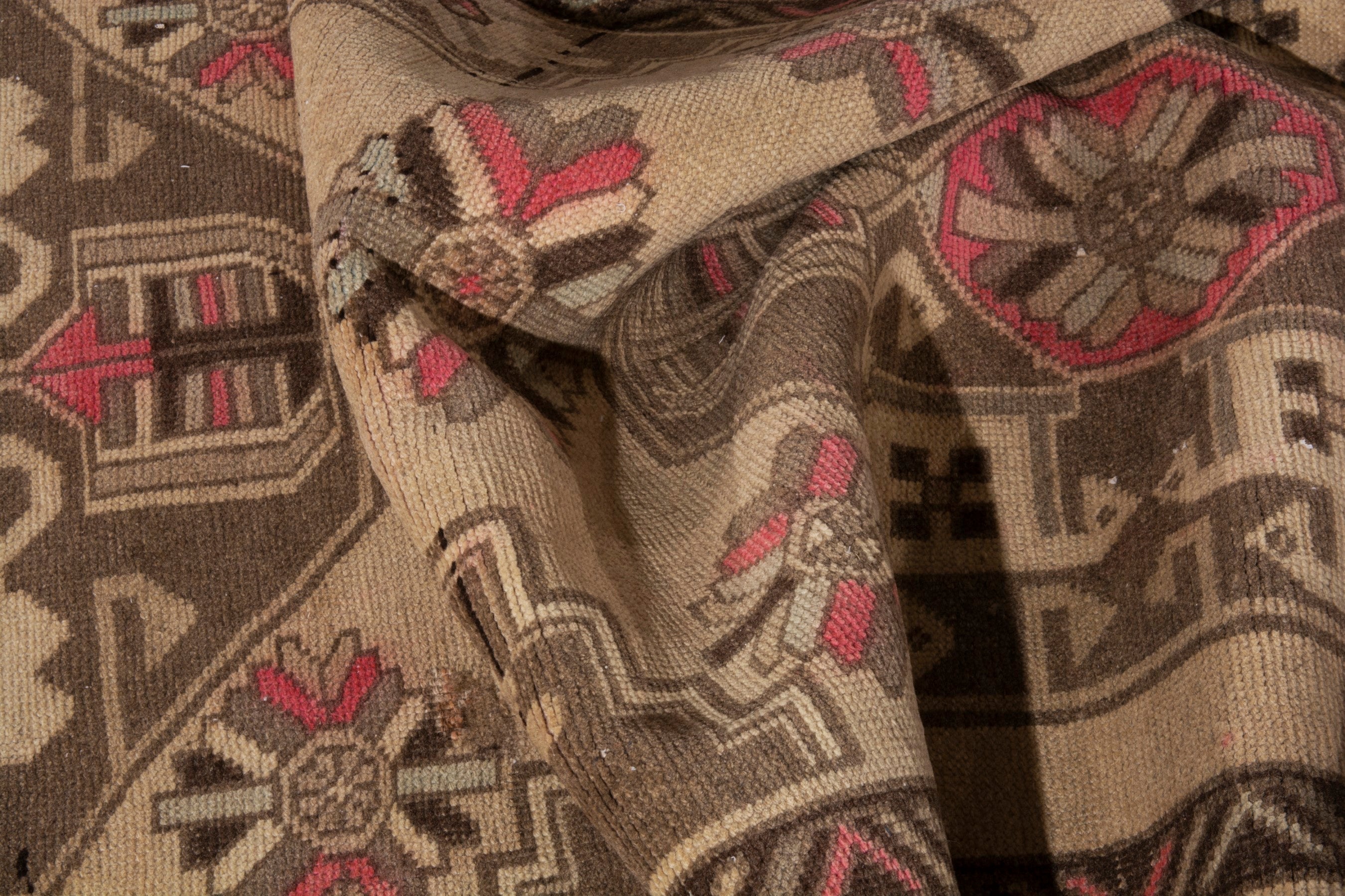 Persian Ardabil runner rug in beige and dark brown, view 19 of 25