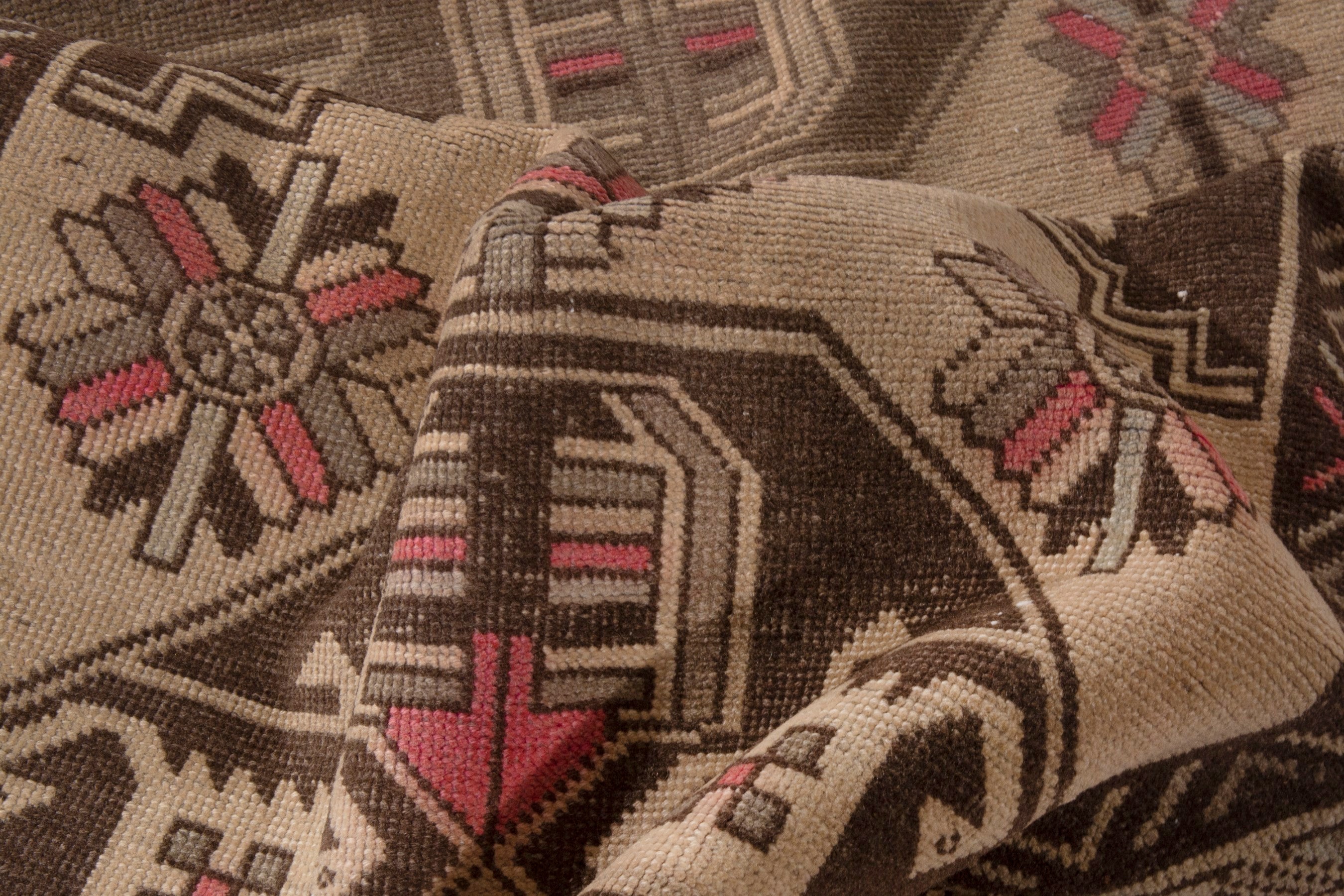 Persian Ardabil runner rug in beige and dark brown, view 22 of 25