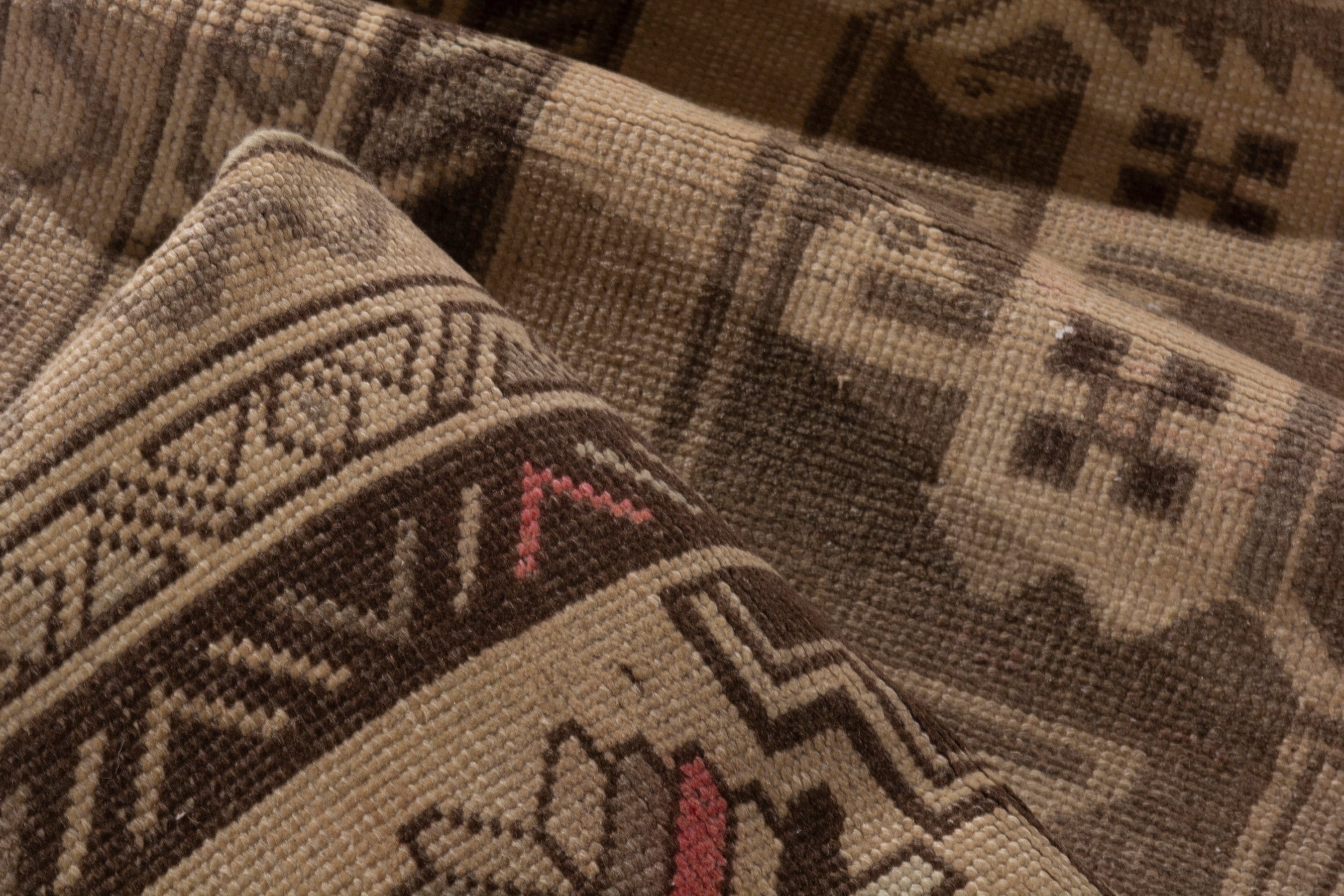 Persian Ardabil runner rug in beige and dark brown, view 24 of 25