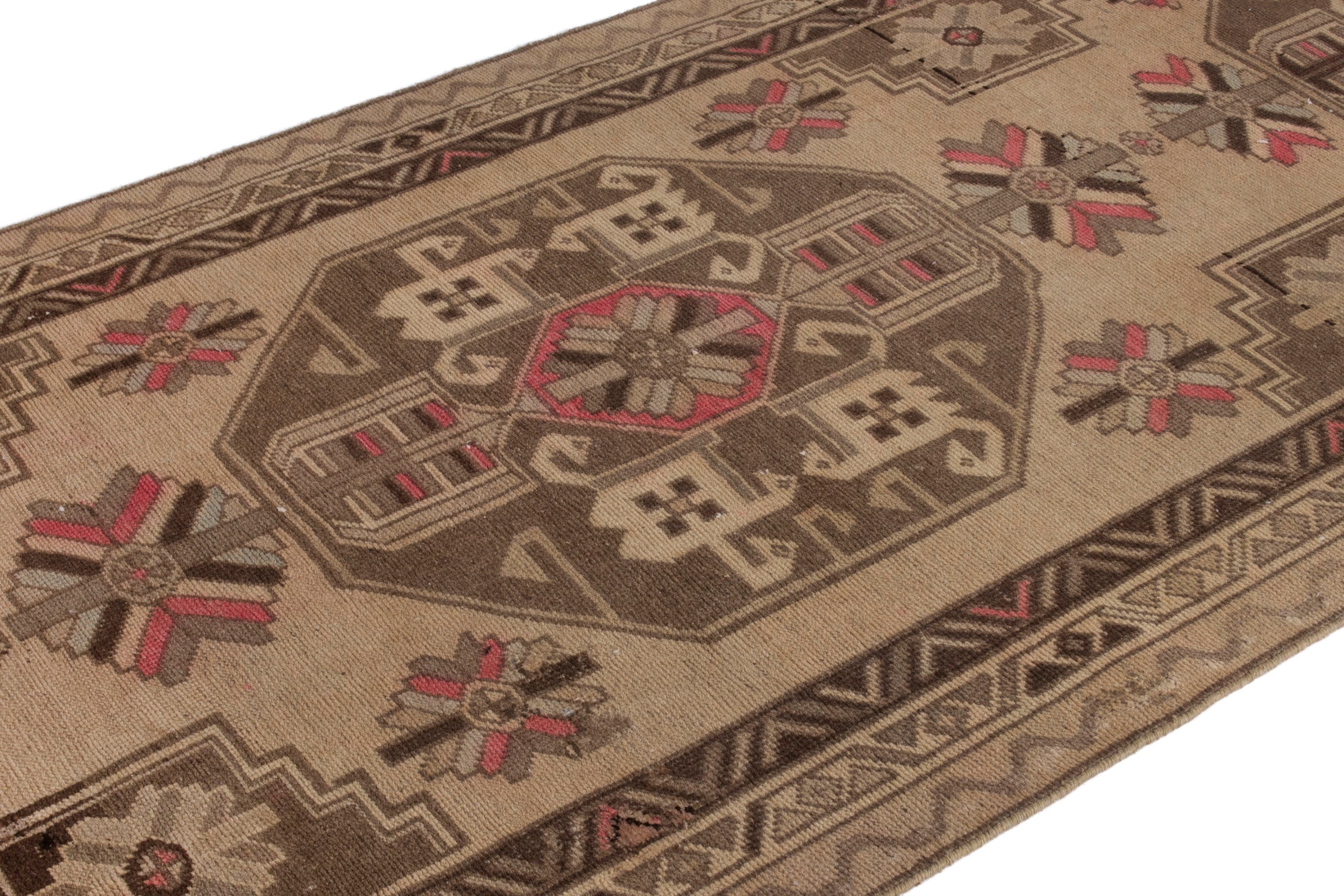 Persian Ardabil runner rug in beige and dark brown, view 6 of 25