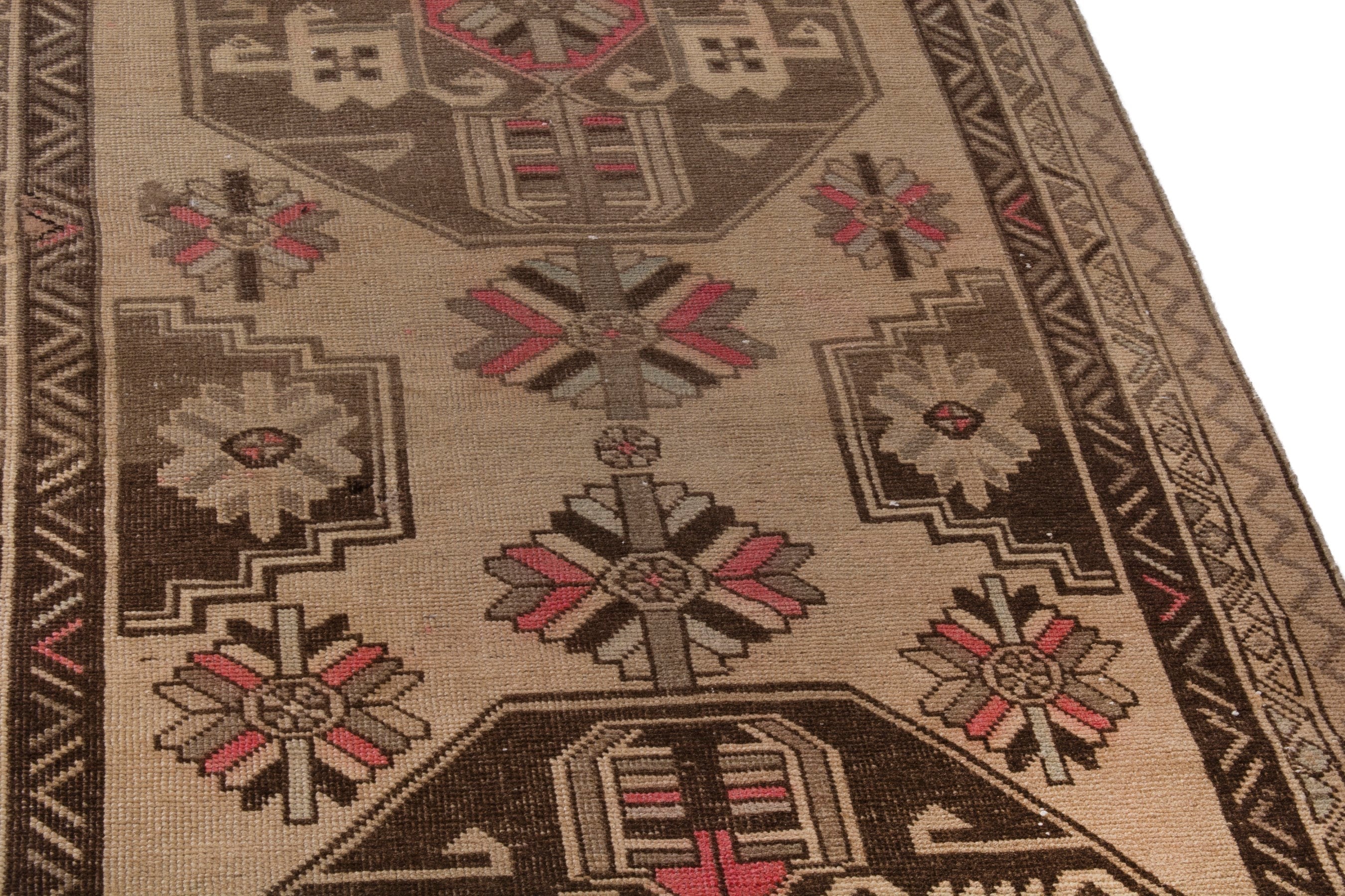 Persian Ardabil runner rug in beige and dark brown, view 7 of 25