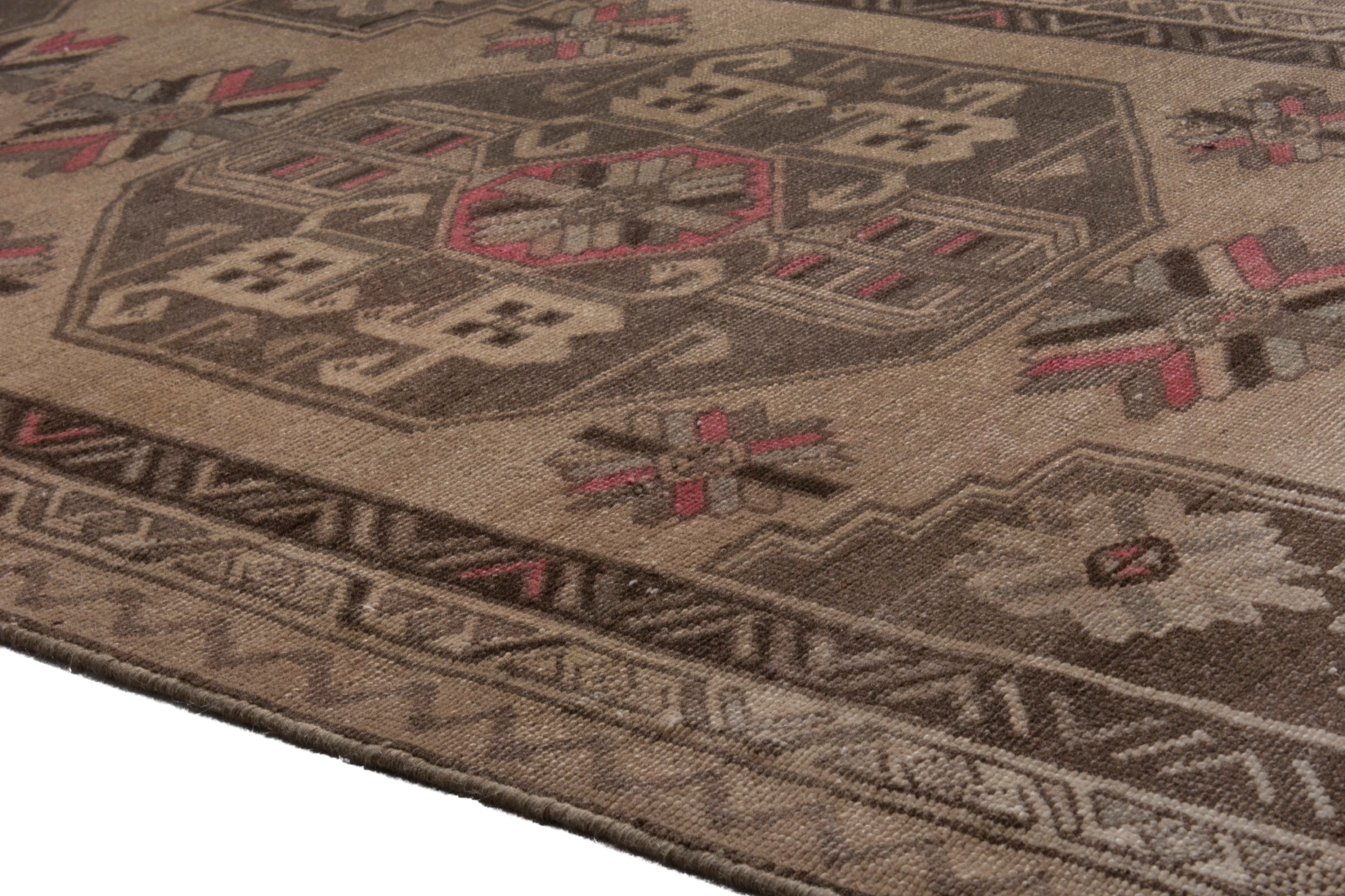 Persian Ardabil runner rug in beige and dark brown, view 8 of 25