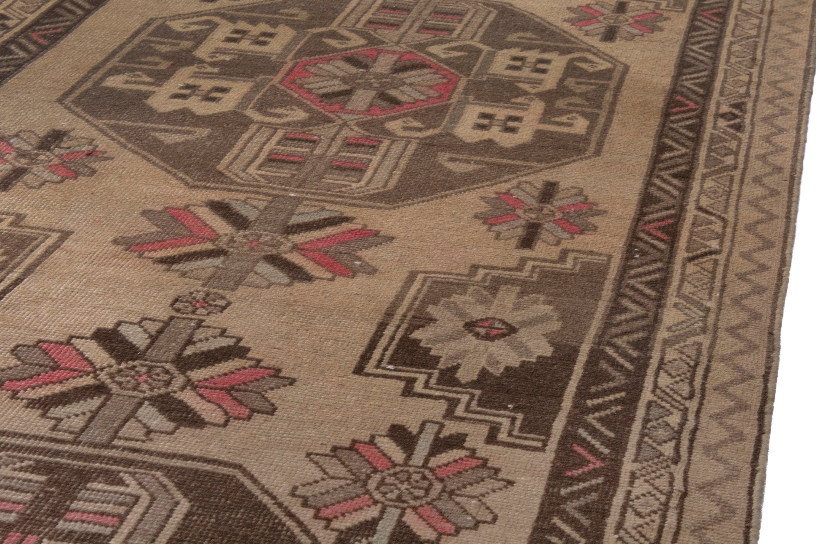 Persian Ardabil runner rug in beige and dark brown, view 9 of 25