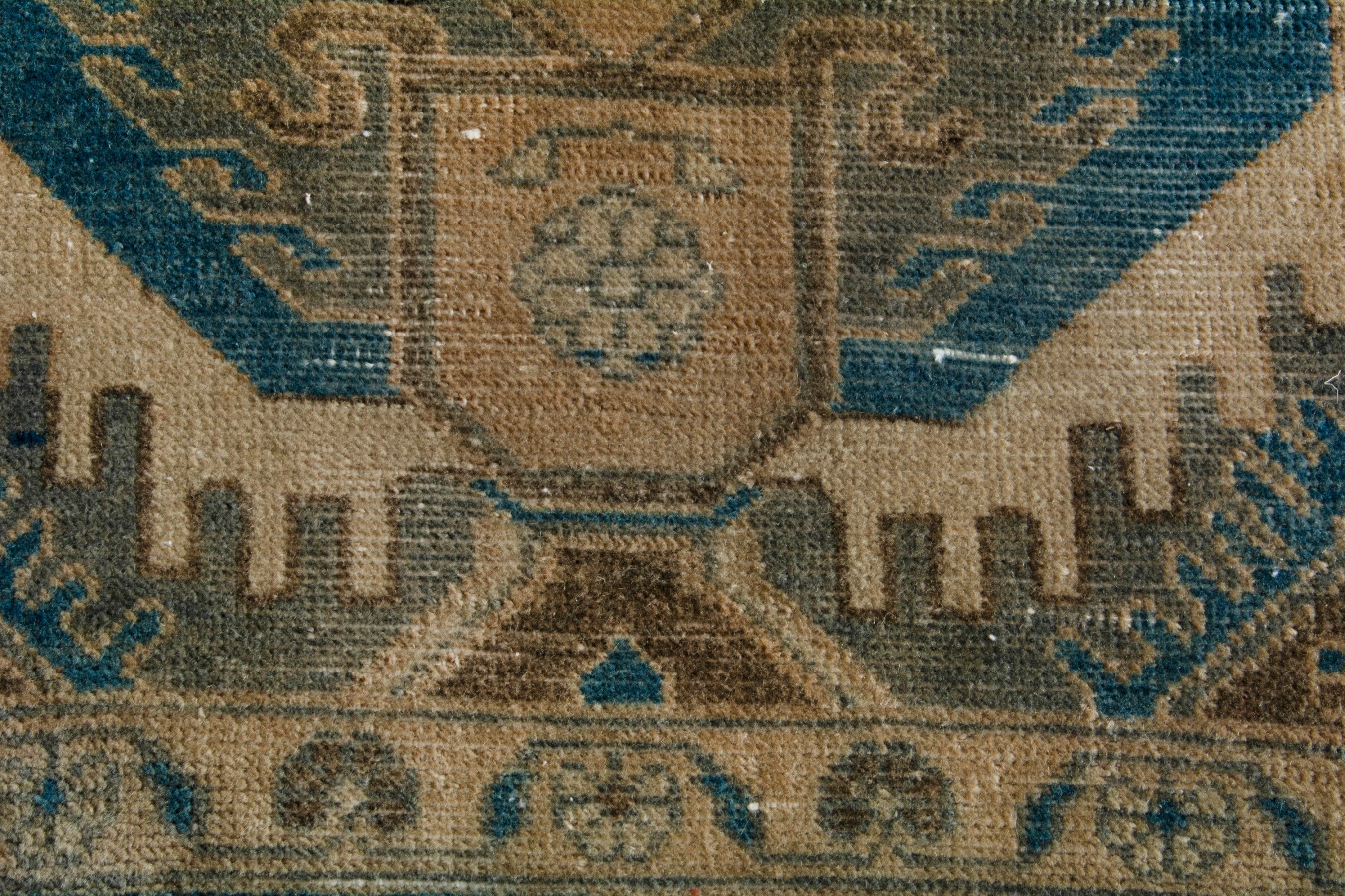 Persian Nahavand runner rug in tan and navy, view 11 of 19