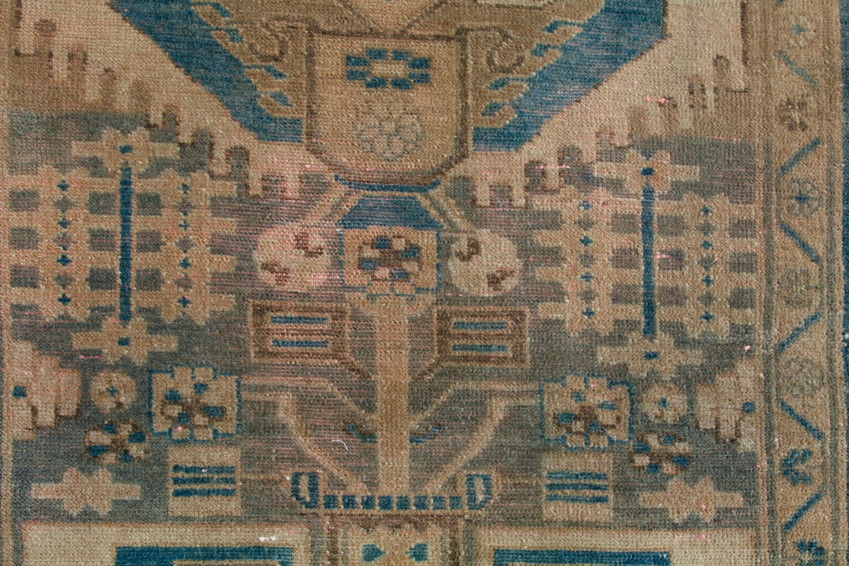 Persian Nahavand runner rug in tan and navy, view 12 of 19