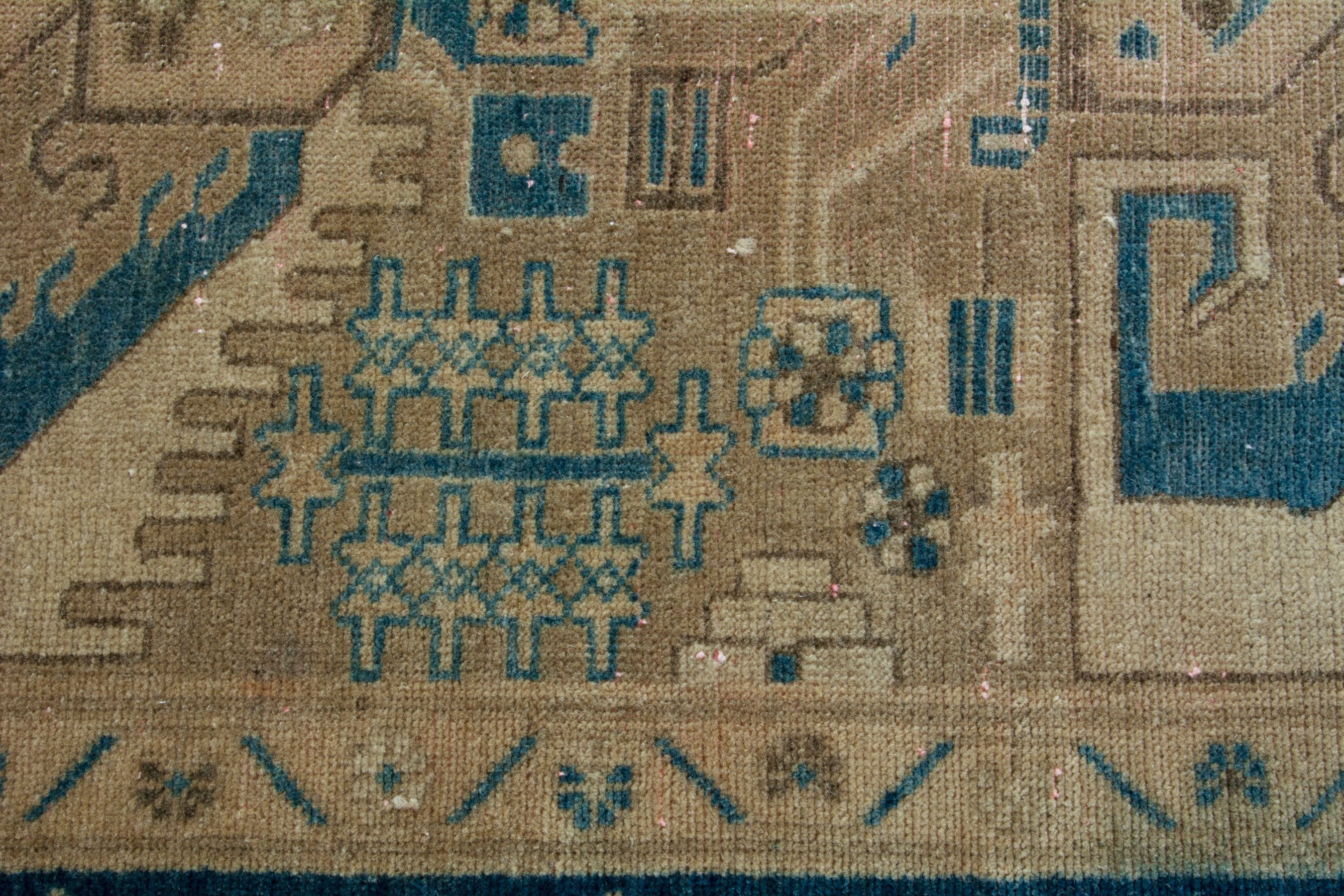 Persian Nahavand runner rug in tan and navy, view 13 of 19