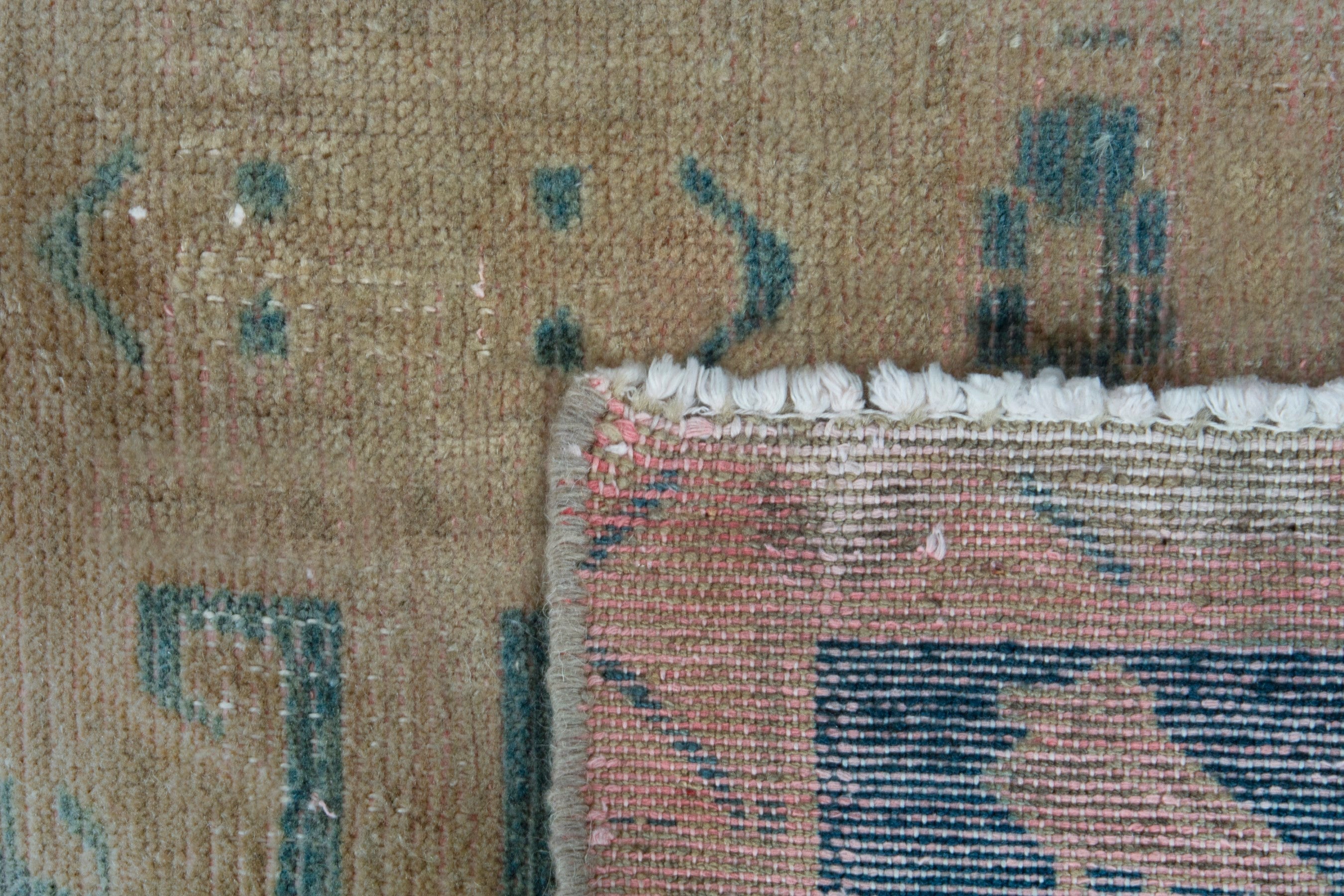 Persian Nahavand runner rug in tan and navy, view 19 of 19