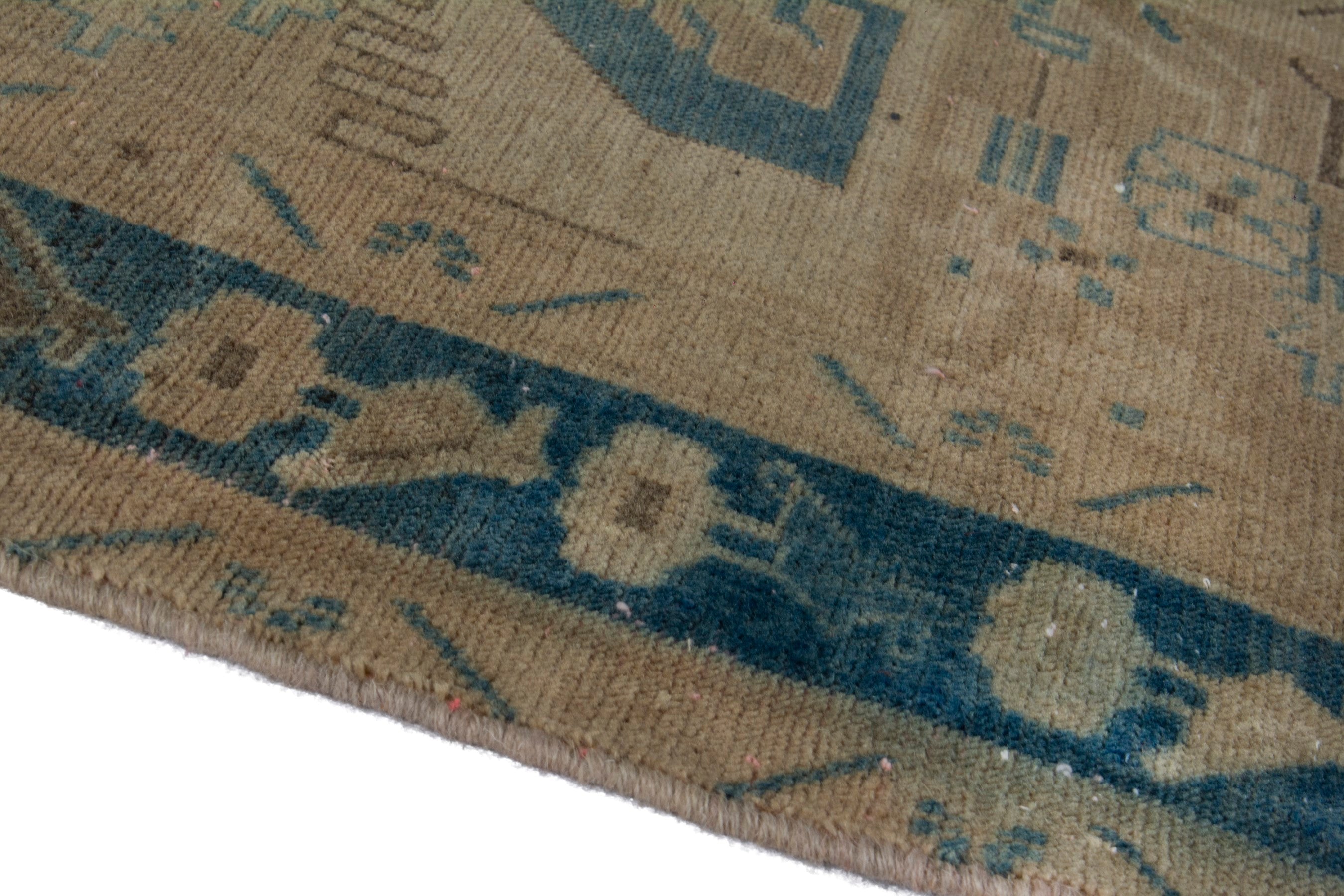 Persian Nahavand runner rug in tan and navy, view 8 of 19