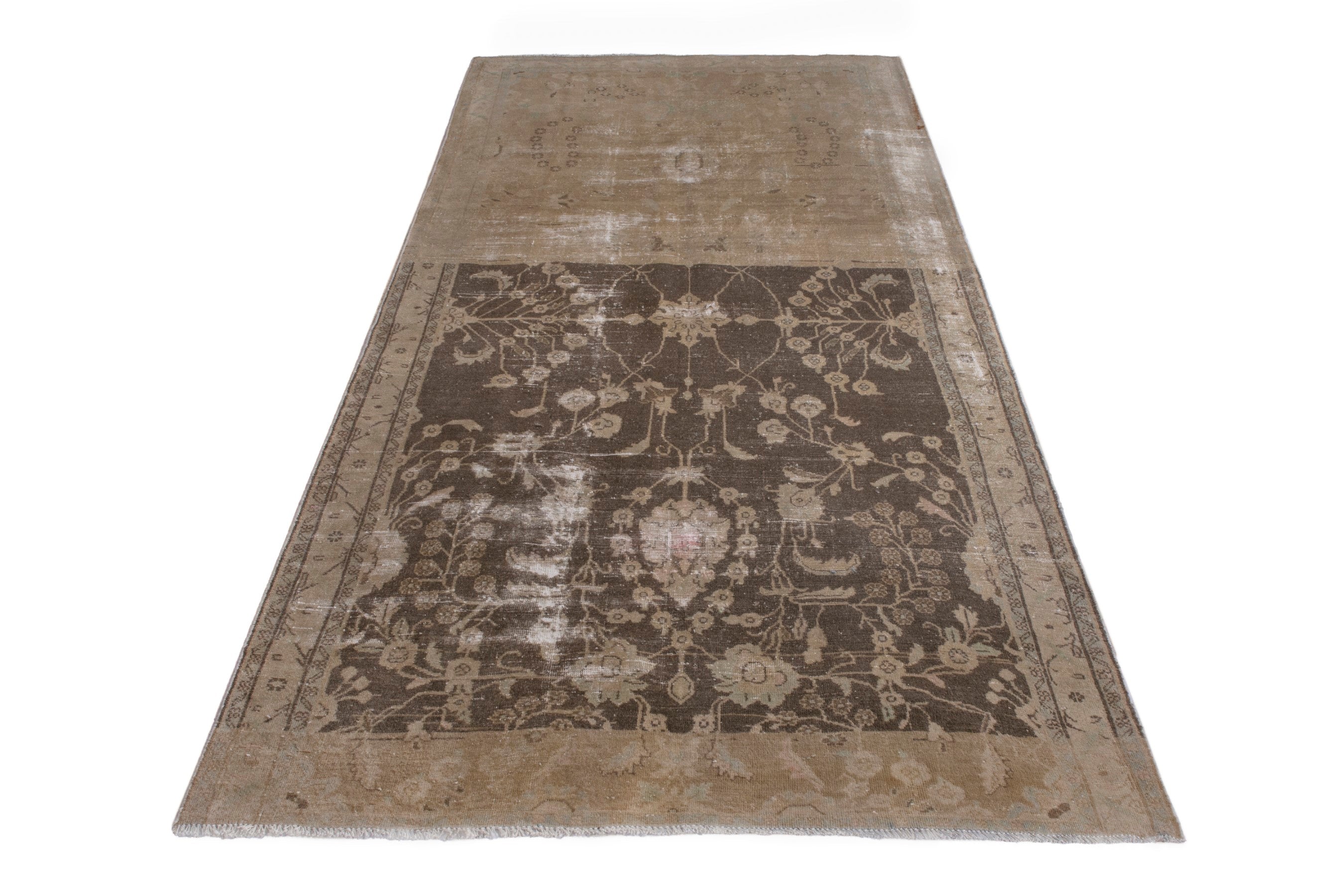 Persian Hamedan area rug in dark brown and greige, view 2 of 22