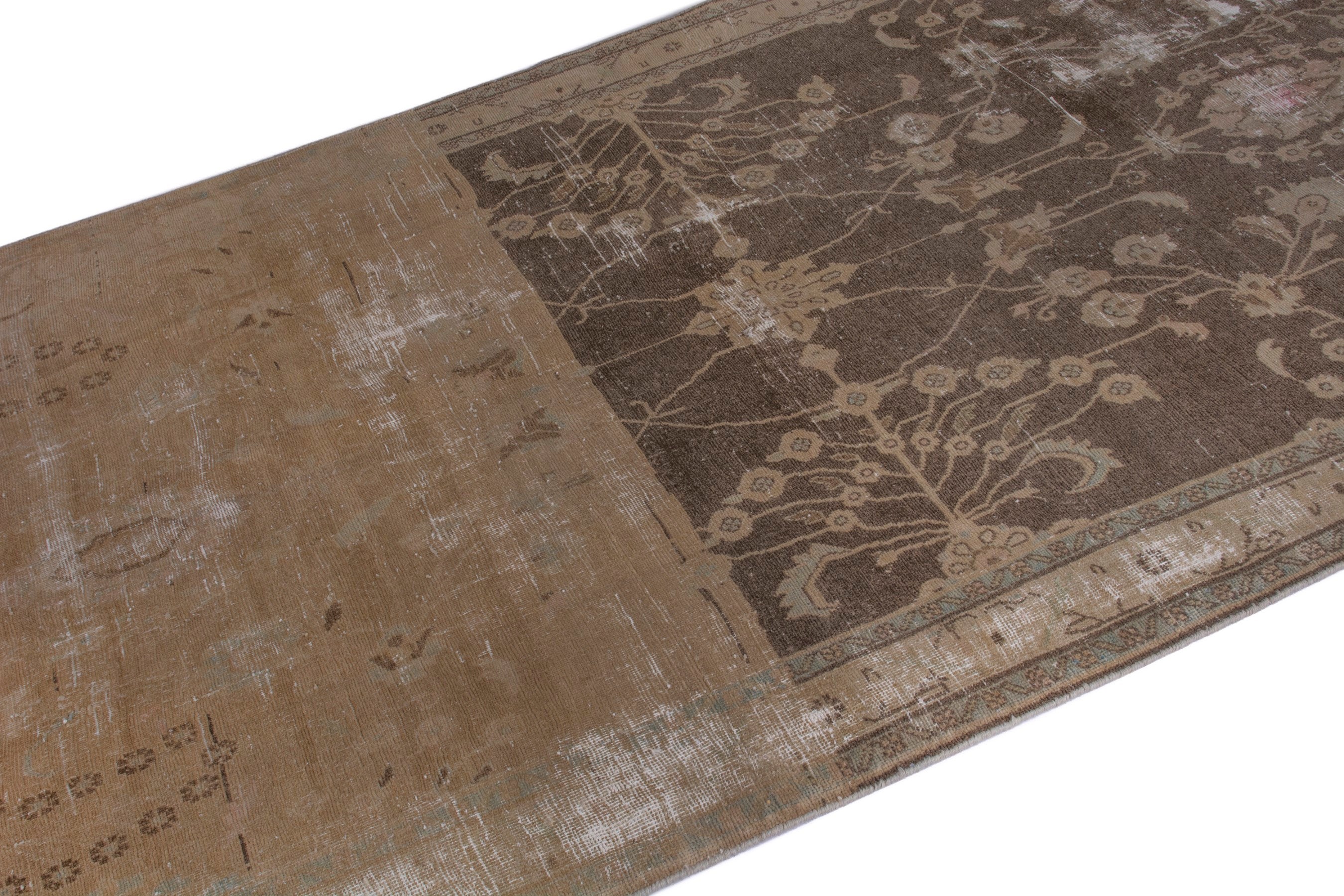Persian Hamedan area rug in dark brown and greige, view 6 of 22