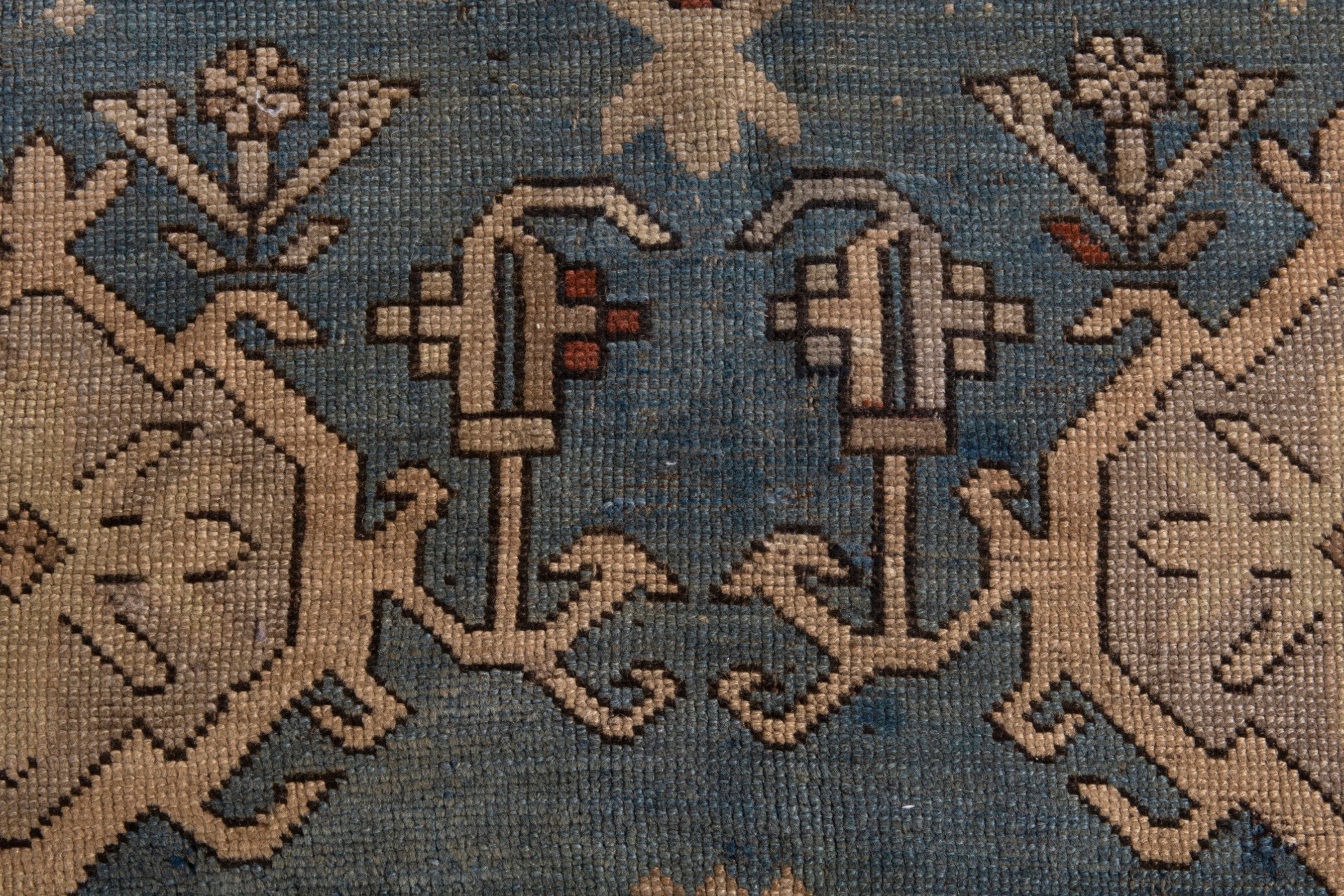Persian Shiraz area rug in slate blue and brick, view 13 of 20