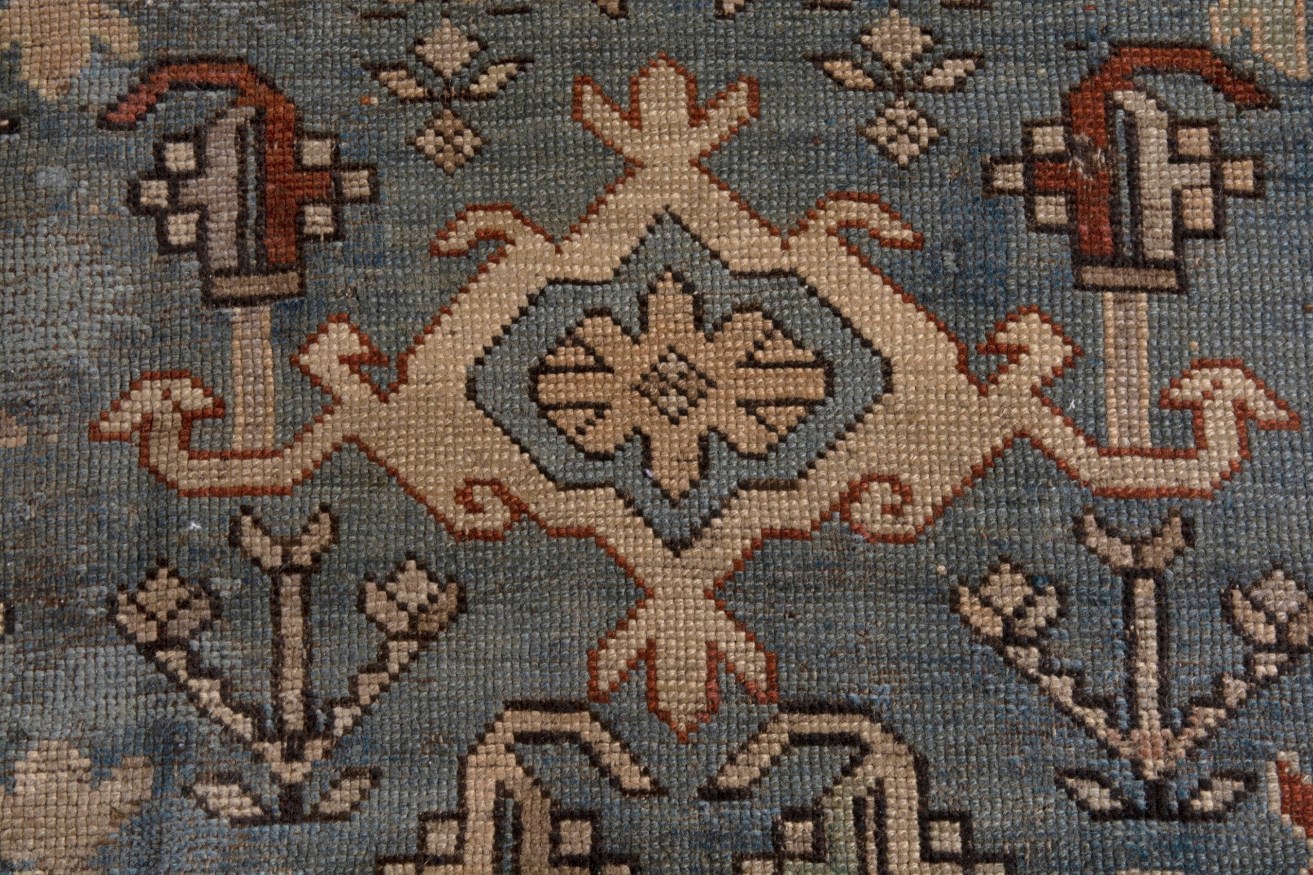 Persian Shiraz area rug in slate blue and brick, view 14 of 20