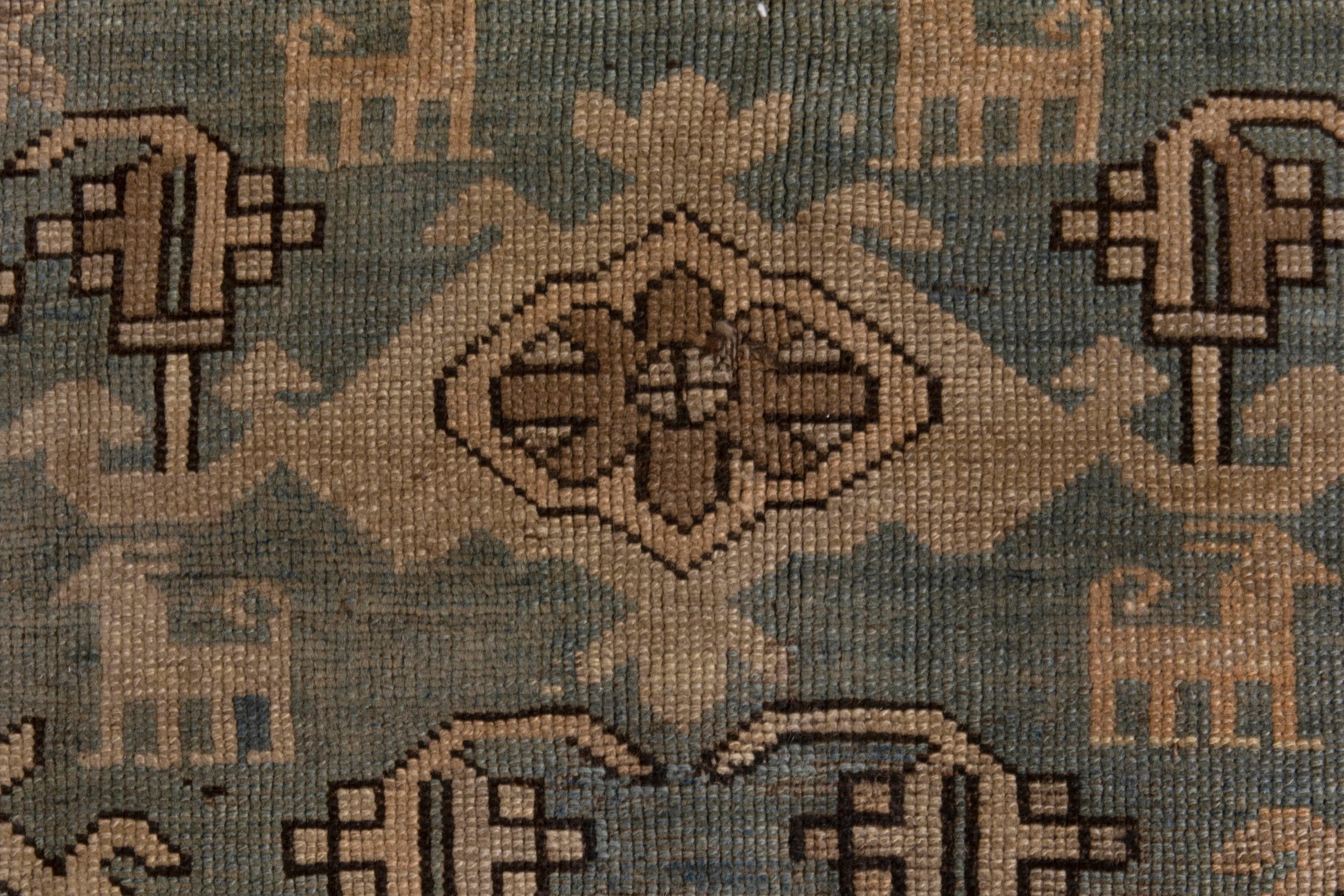 Persian Shiraz area rug in slate blue and brick, view 15 of 20