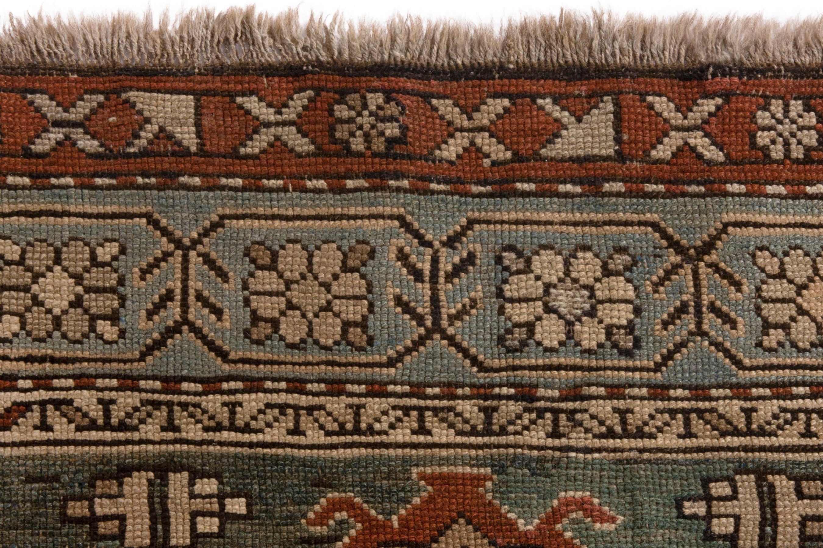 Persian Shiraz area rug in slate blue and brick, view 11 of 20