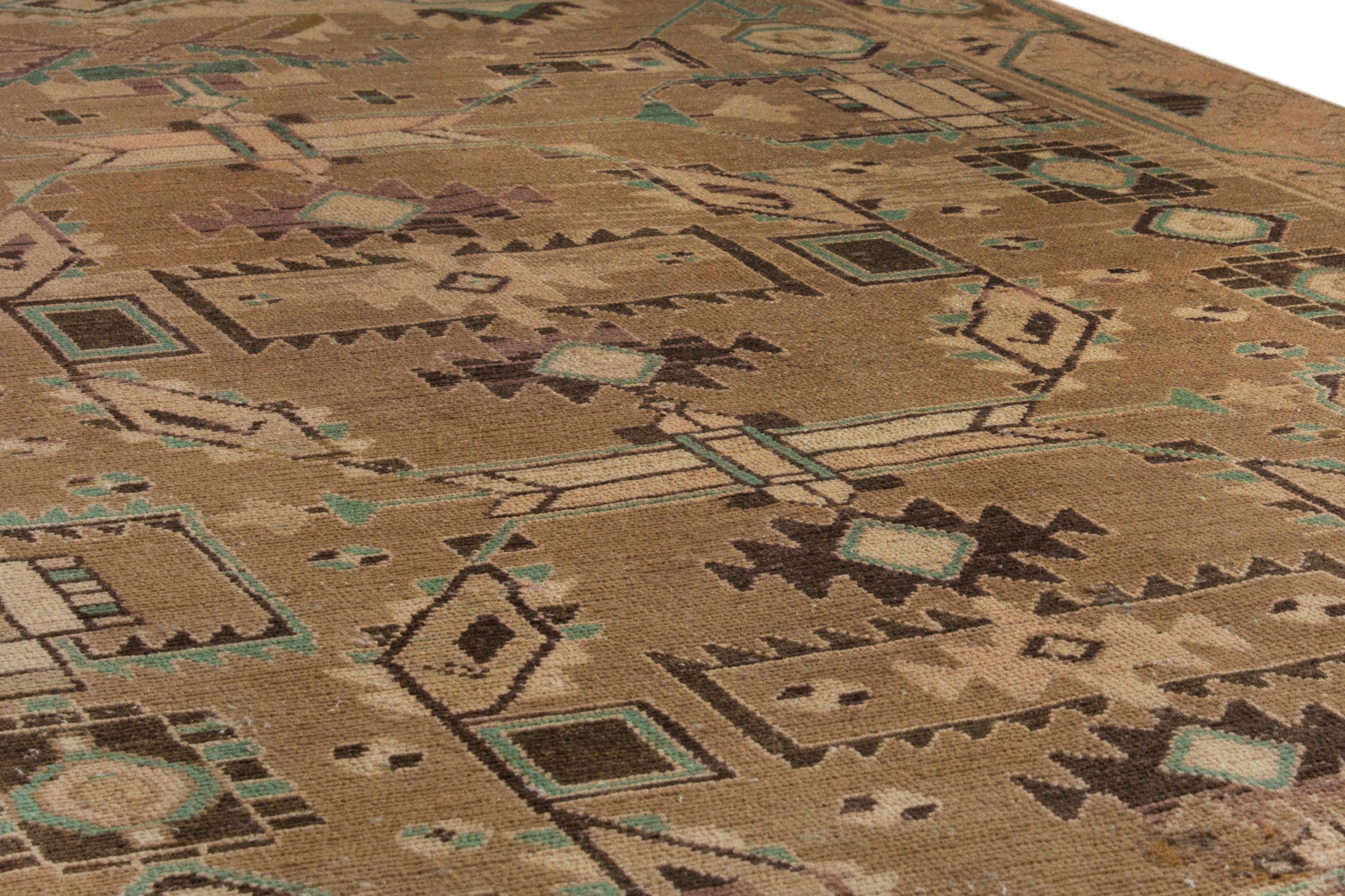 Persian Borujerd area rug in tan and beige, view 10 of 18
