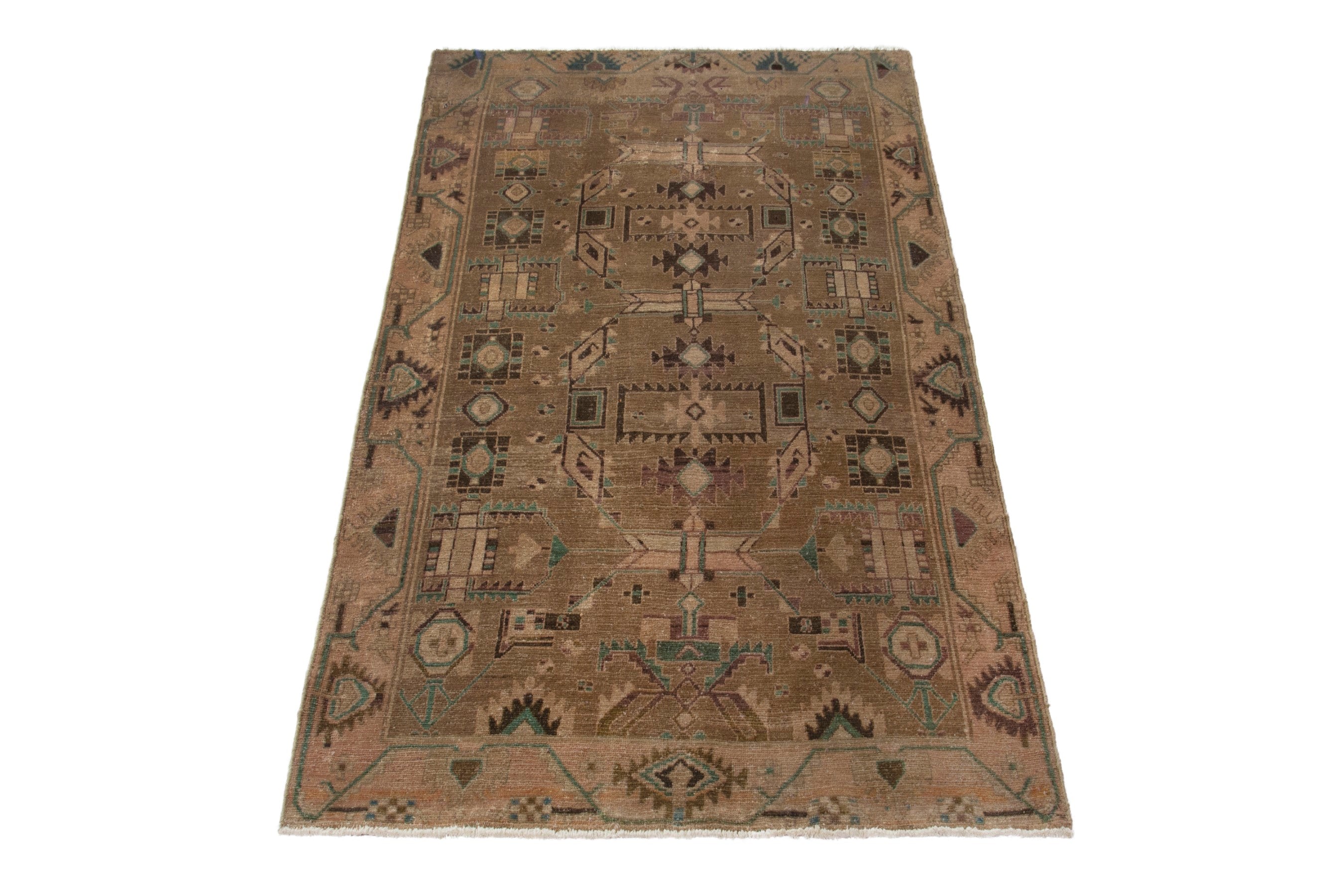Persian Borujerd area rug in tan and beige, view 3 of 18