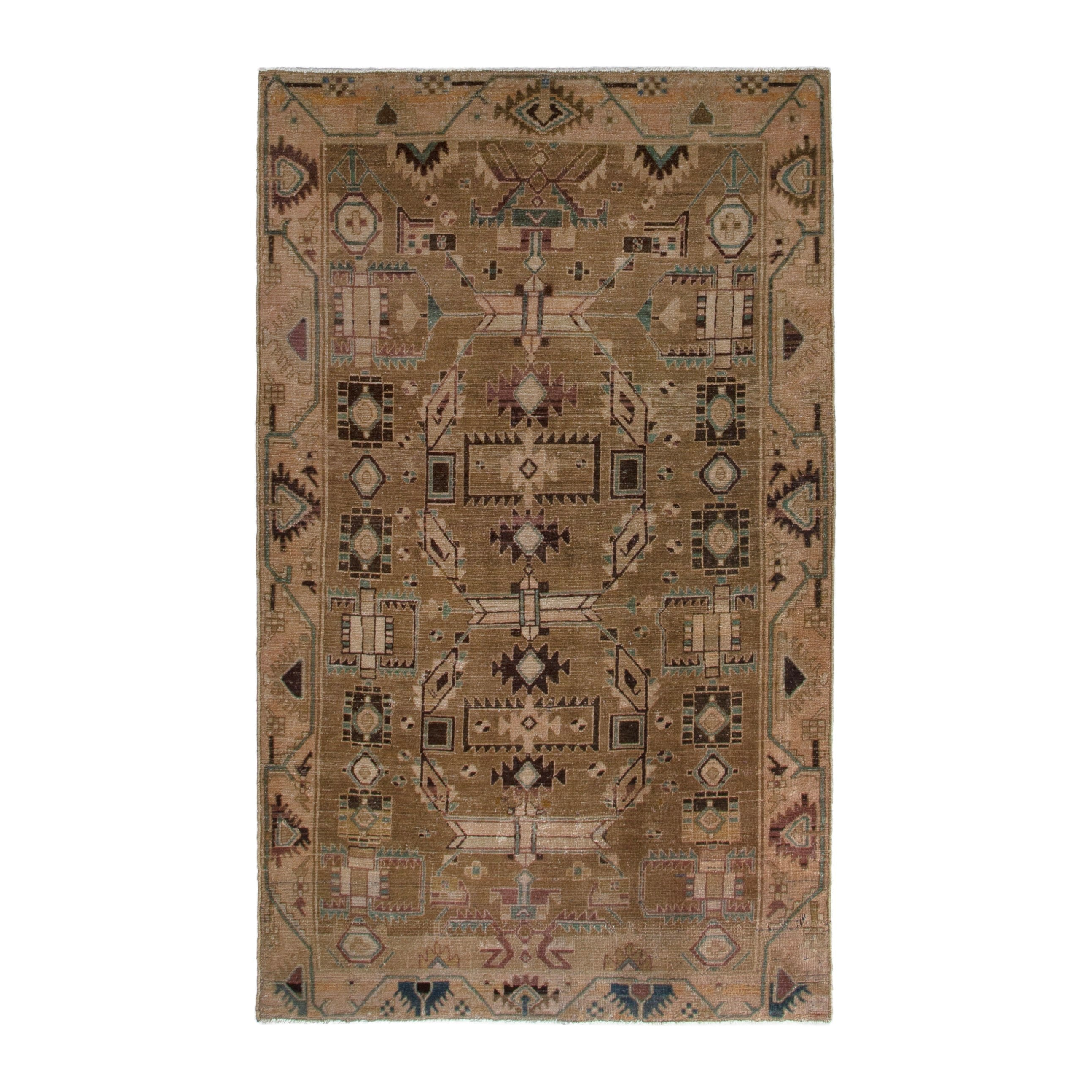 Persian Borujerd area rug in tan and beige, 5' x 8'4"