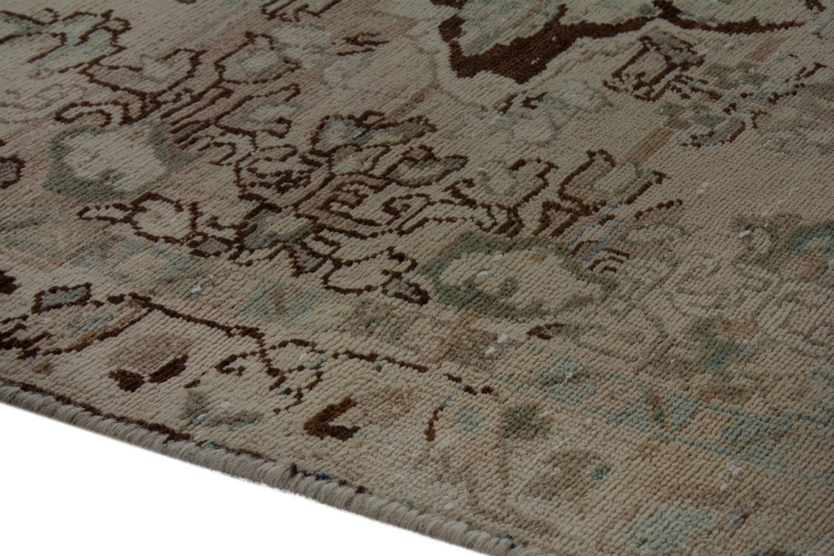 Persian Mahal runner rug in beige and sage, view 8 of 20