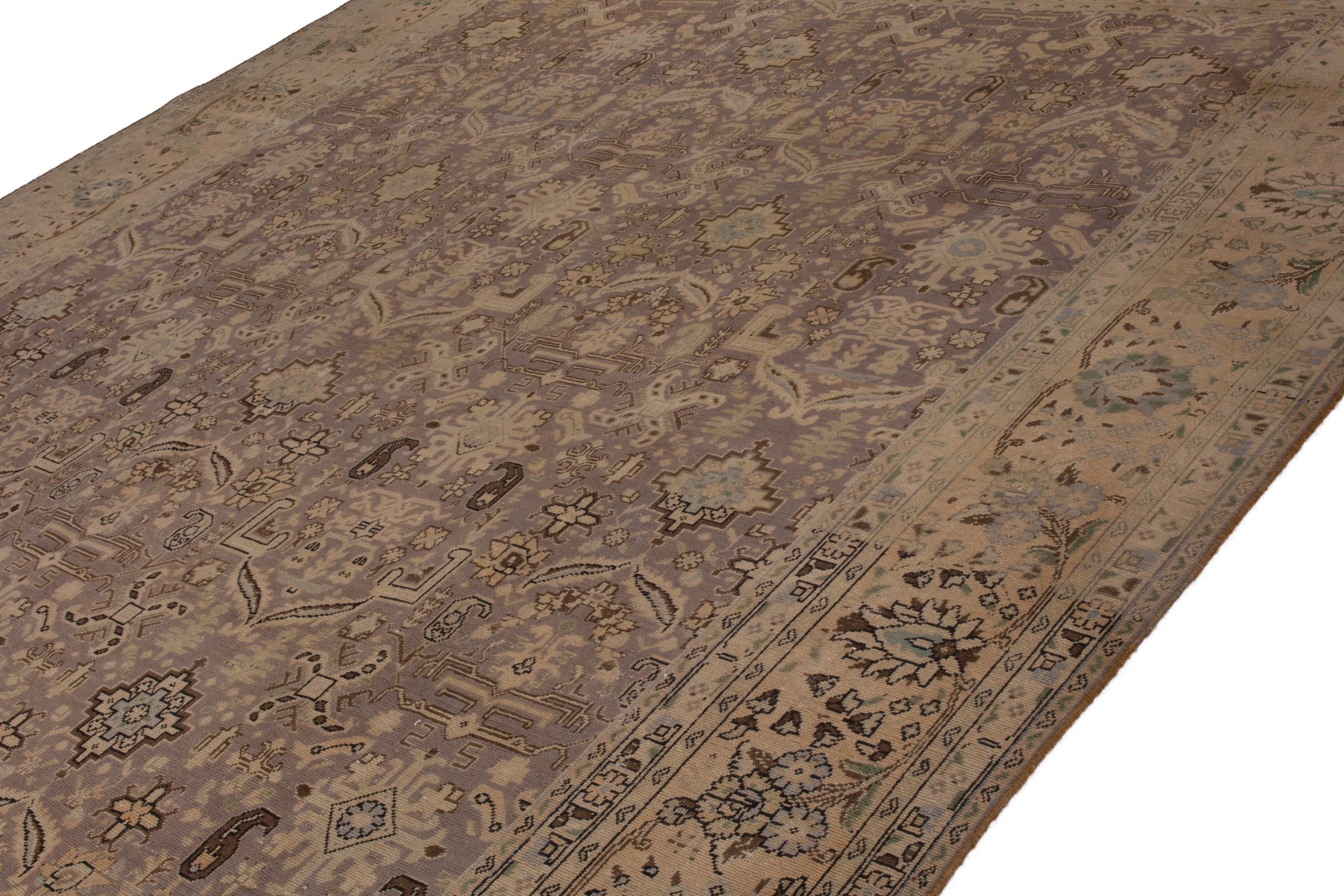 Persian Tabriz oversized rug in taupe and tan, view 6 of 20