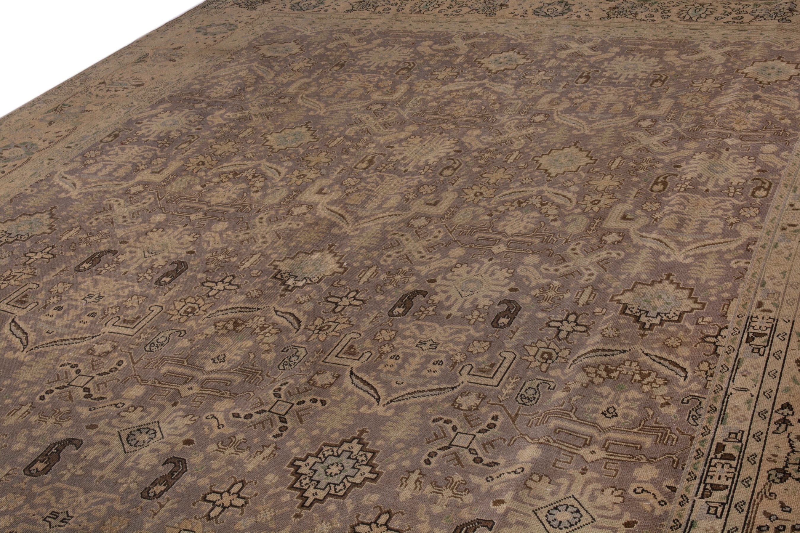 Persian Tabriz oversized rug in taupe and tan, view 9 of 20