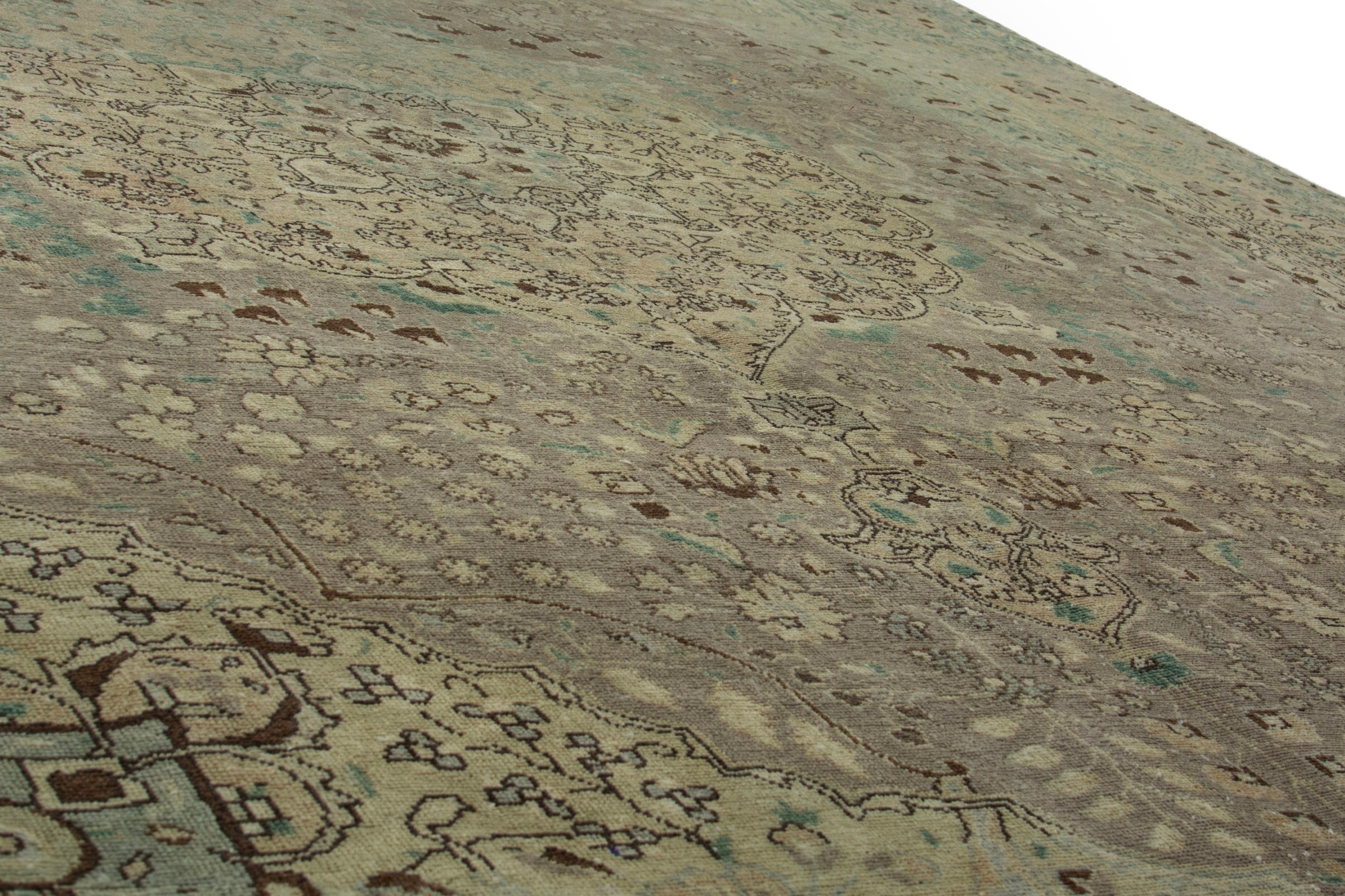 Persian Tabriz oversized rug in sage and taupe, view 10 of 20