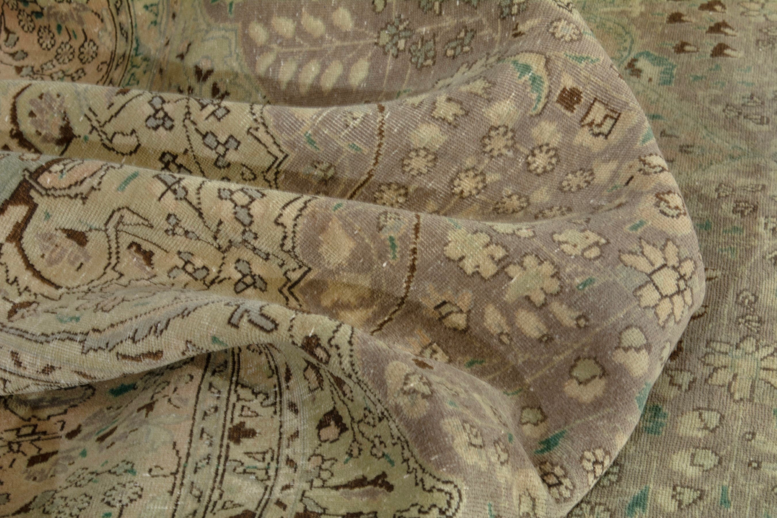 Persian Tabriz oversized rug in sage and taupe, view 16 of 20