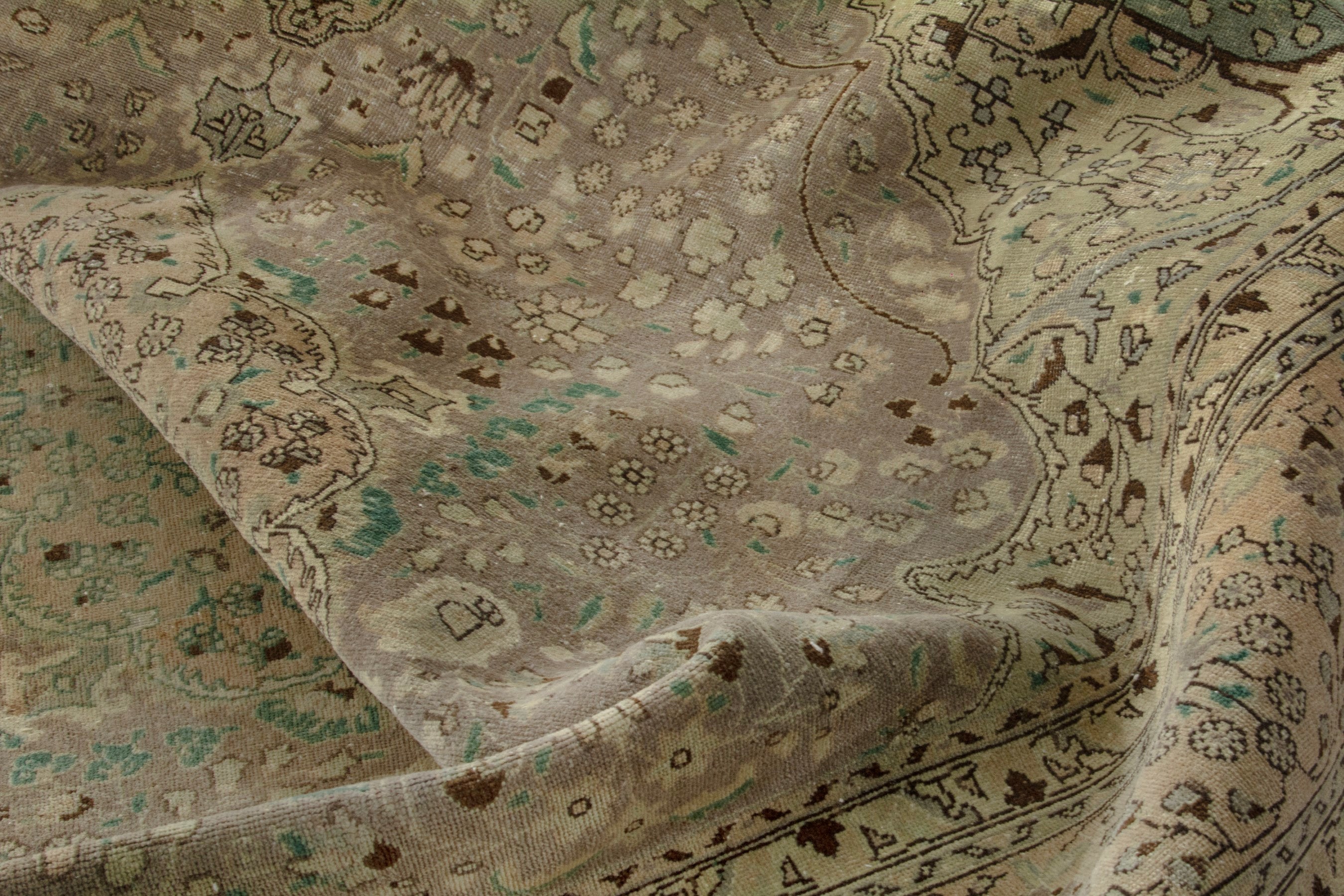 Persian Tabriz oversized rug in sage and taupe, view 17 of 20