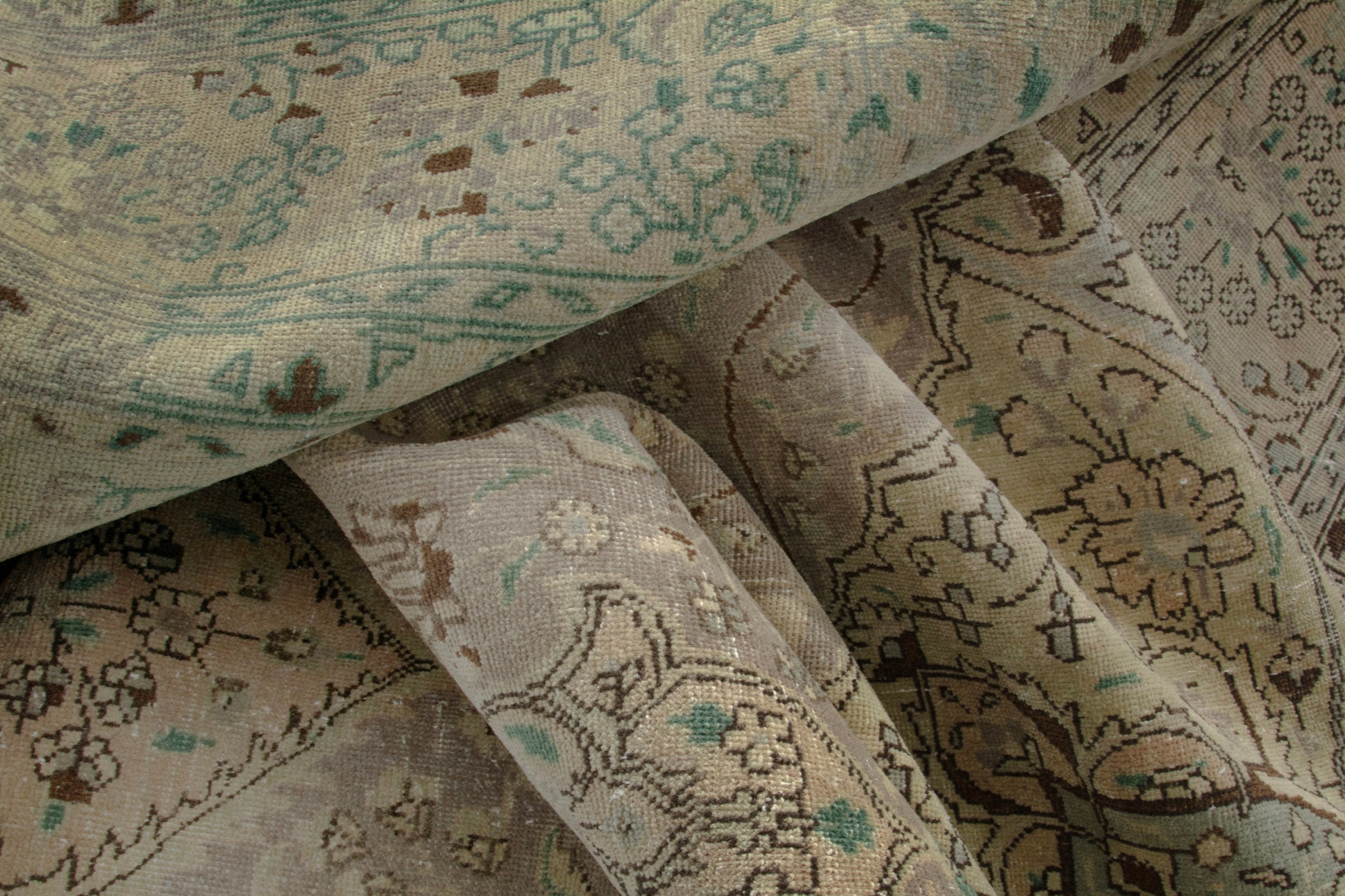 Persian Tabriz oversized rug in sage and taupe, view 19 of 20