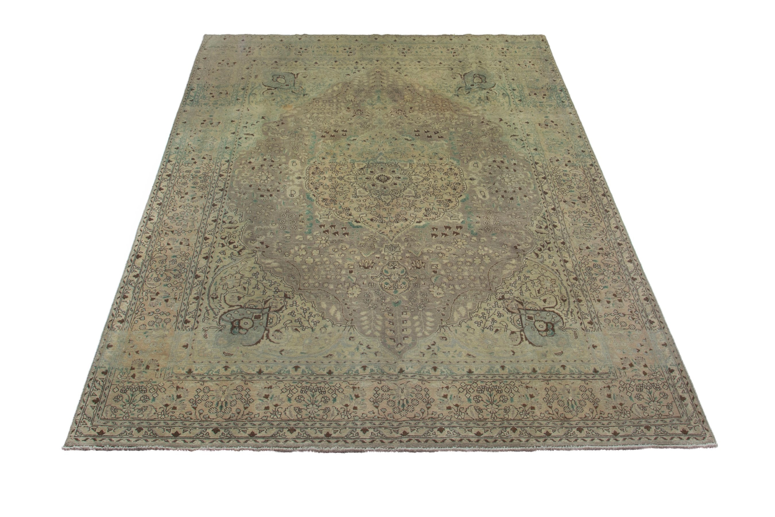 Persian Tabriz oversized rug in sage and taupe, view 2 of 20