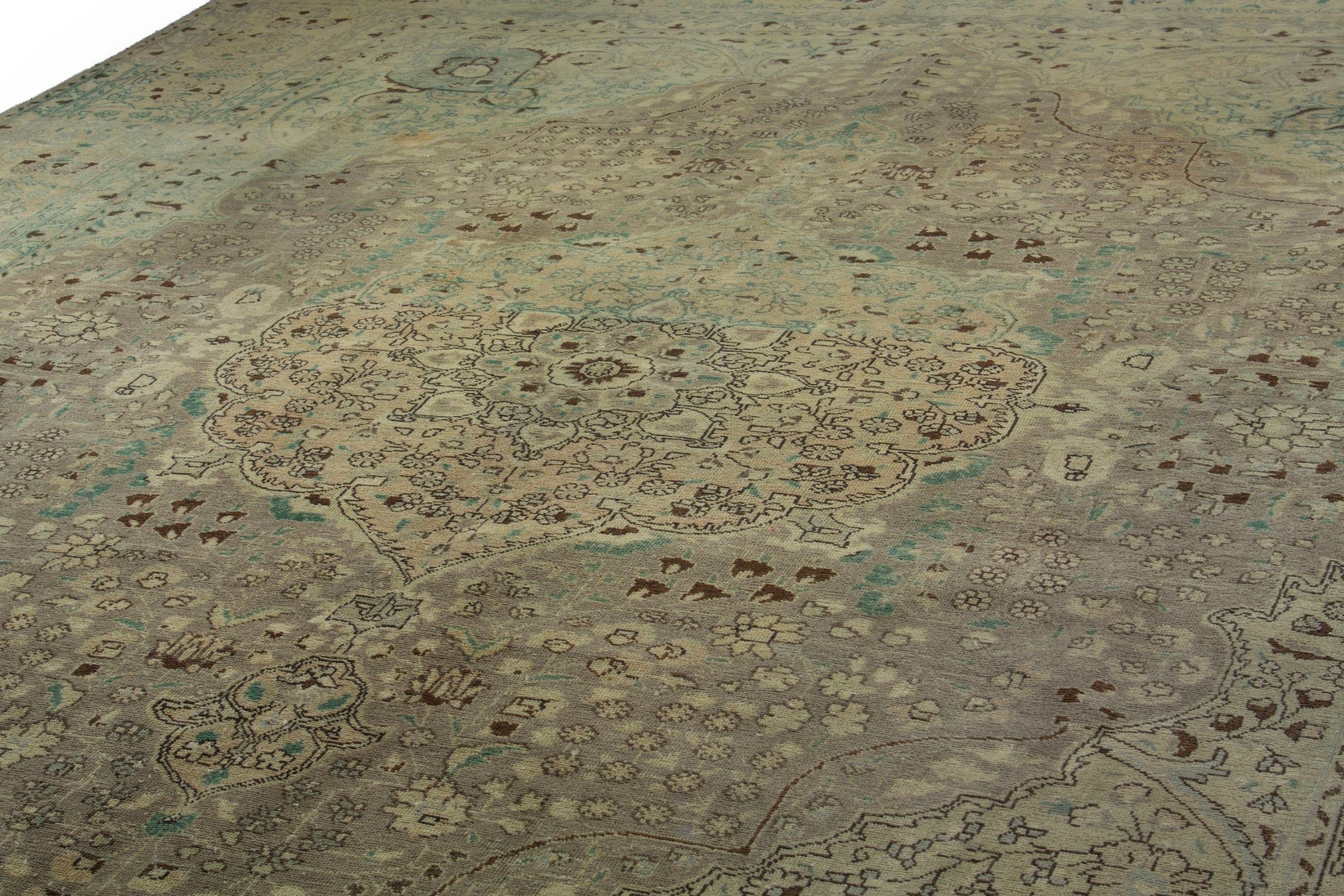 Persian Tabriz oversized rug in sage and taupe, view 9 of 20