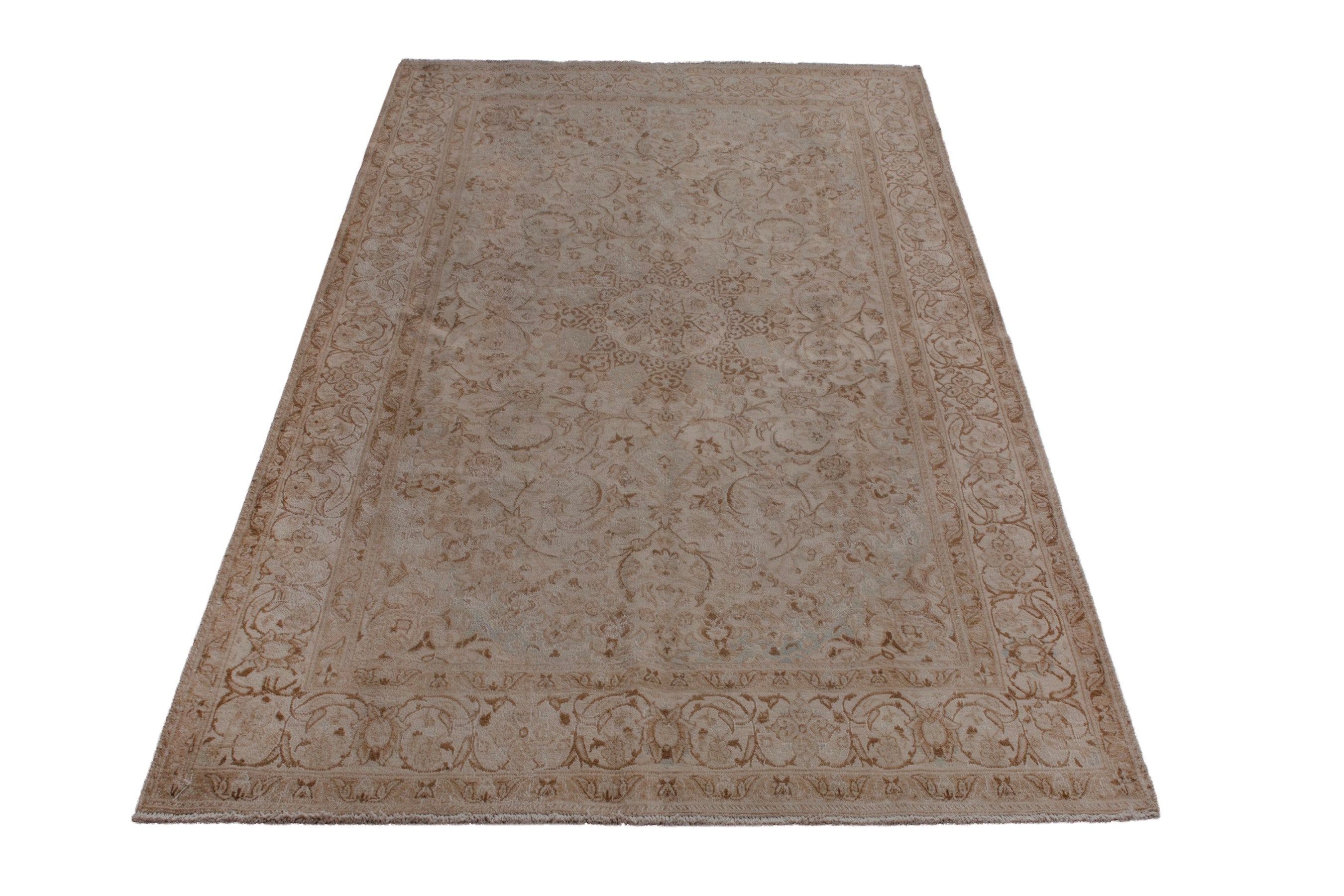 Persian Nain area rug in taupe and greige, view 3 of 26