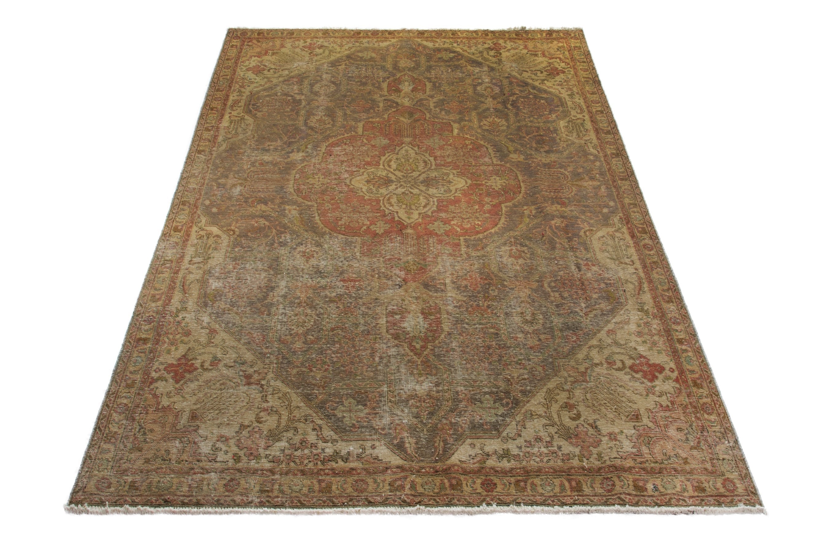 Persian Tabriz oversized rug in taupe and rust, view 2 of 21