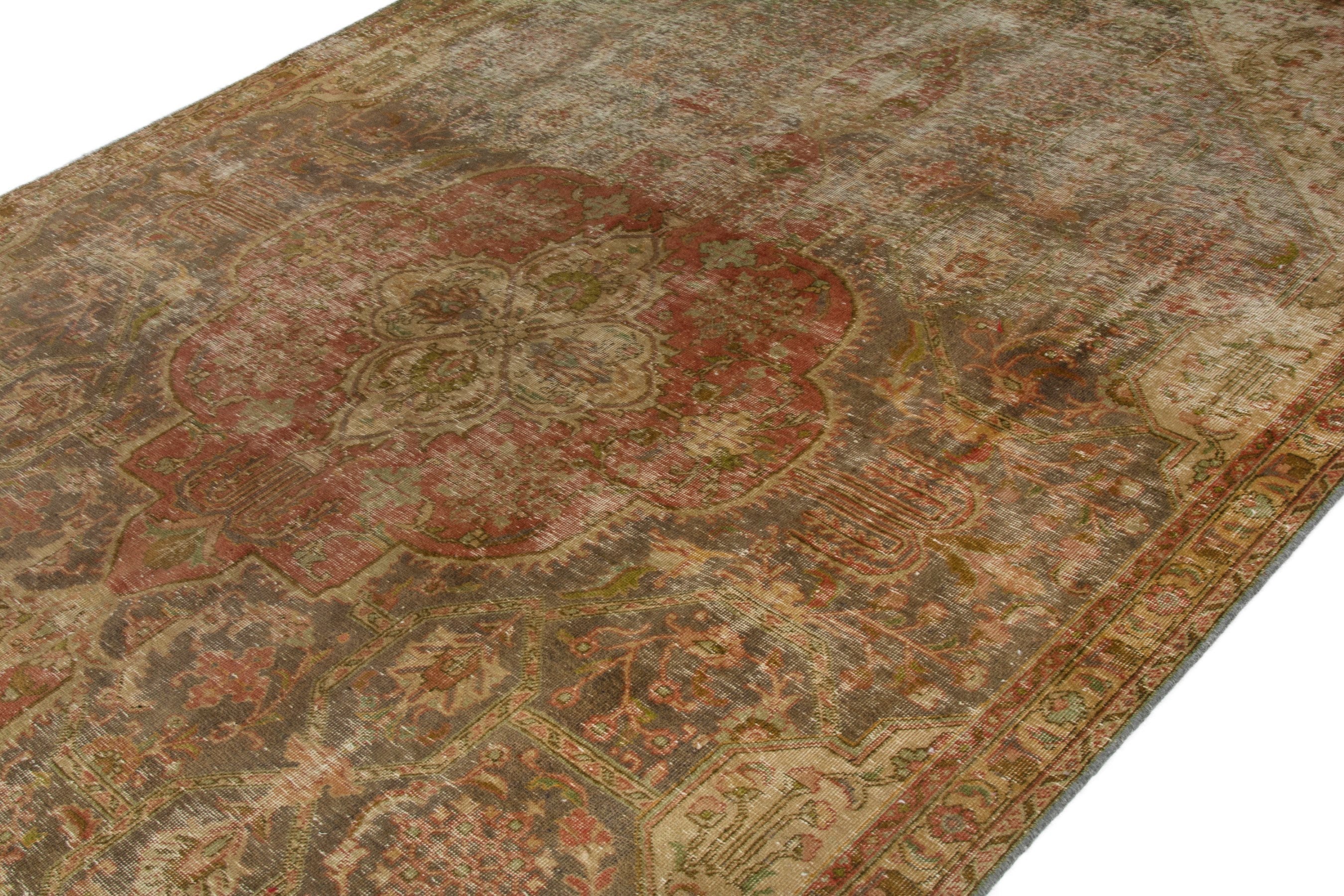 Persian Tabriz oversized rug in taupe and rust, view 6 of 21
