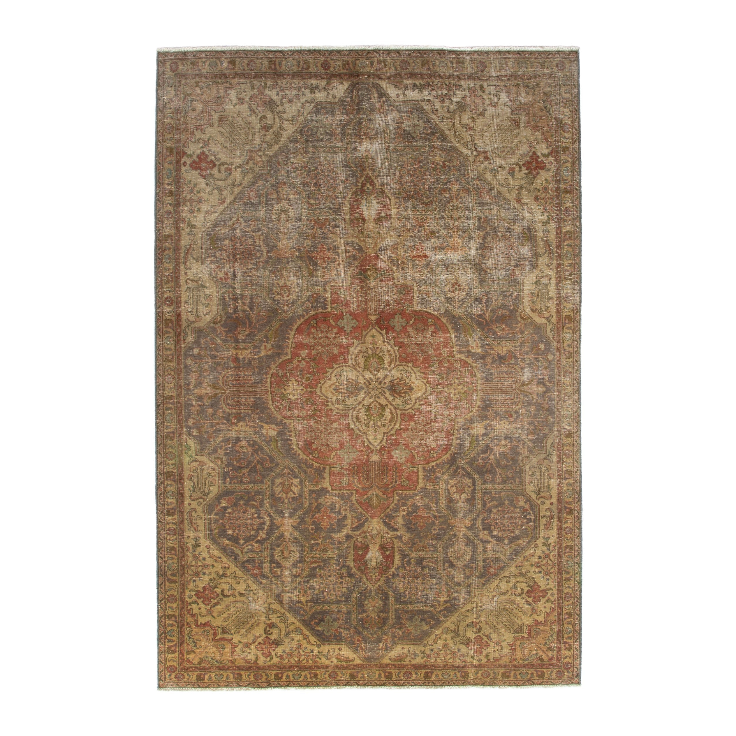 Persian Tabriz oversized rug in taupe and rust, 7'1" x 10'7"