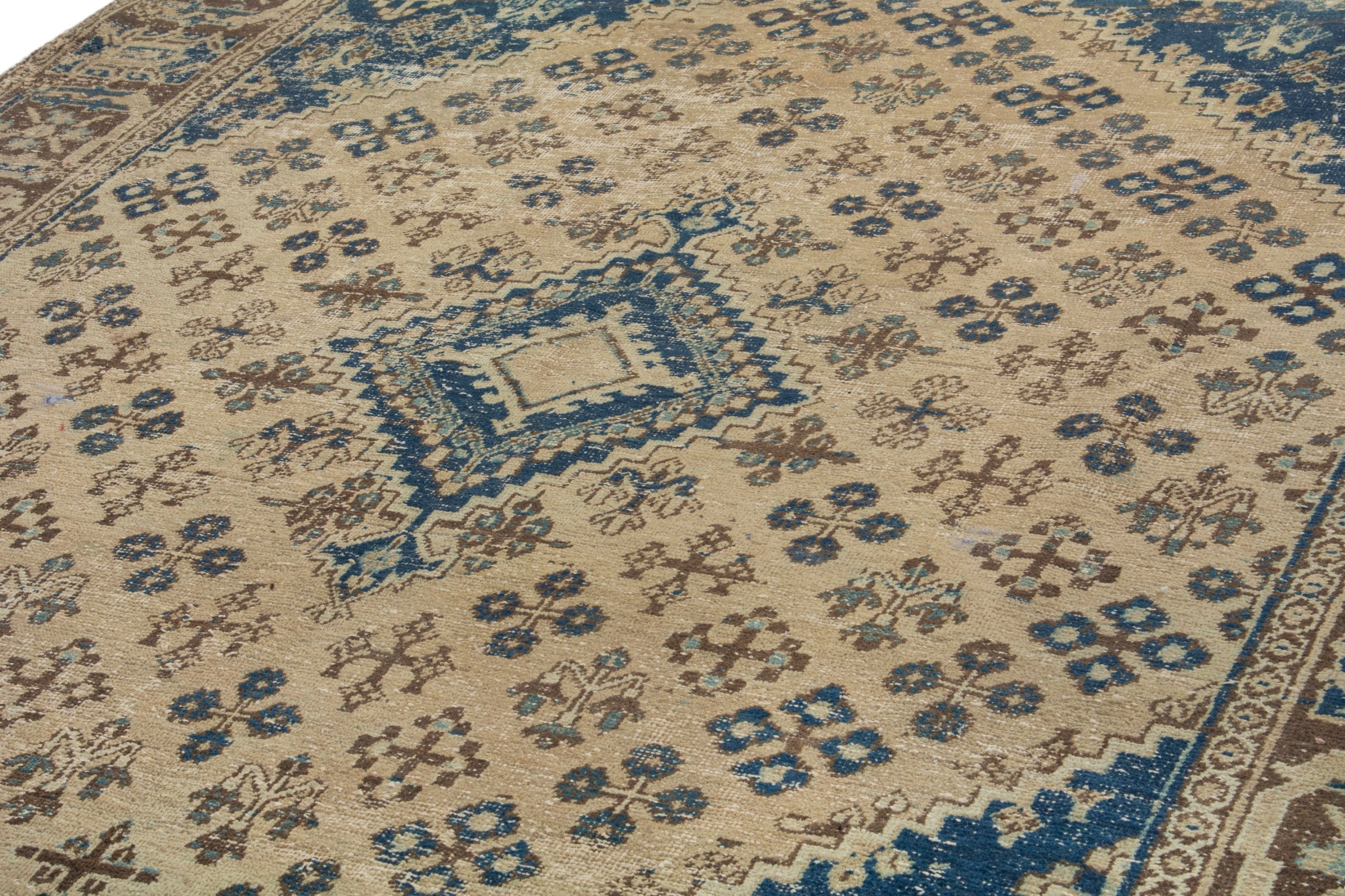 Persian Hamedan area rug in cream and navy, view 10 of 21