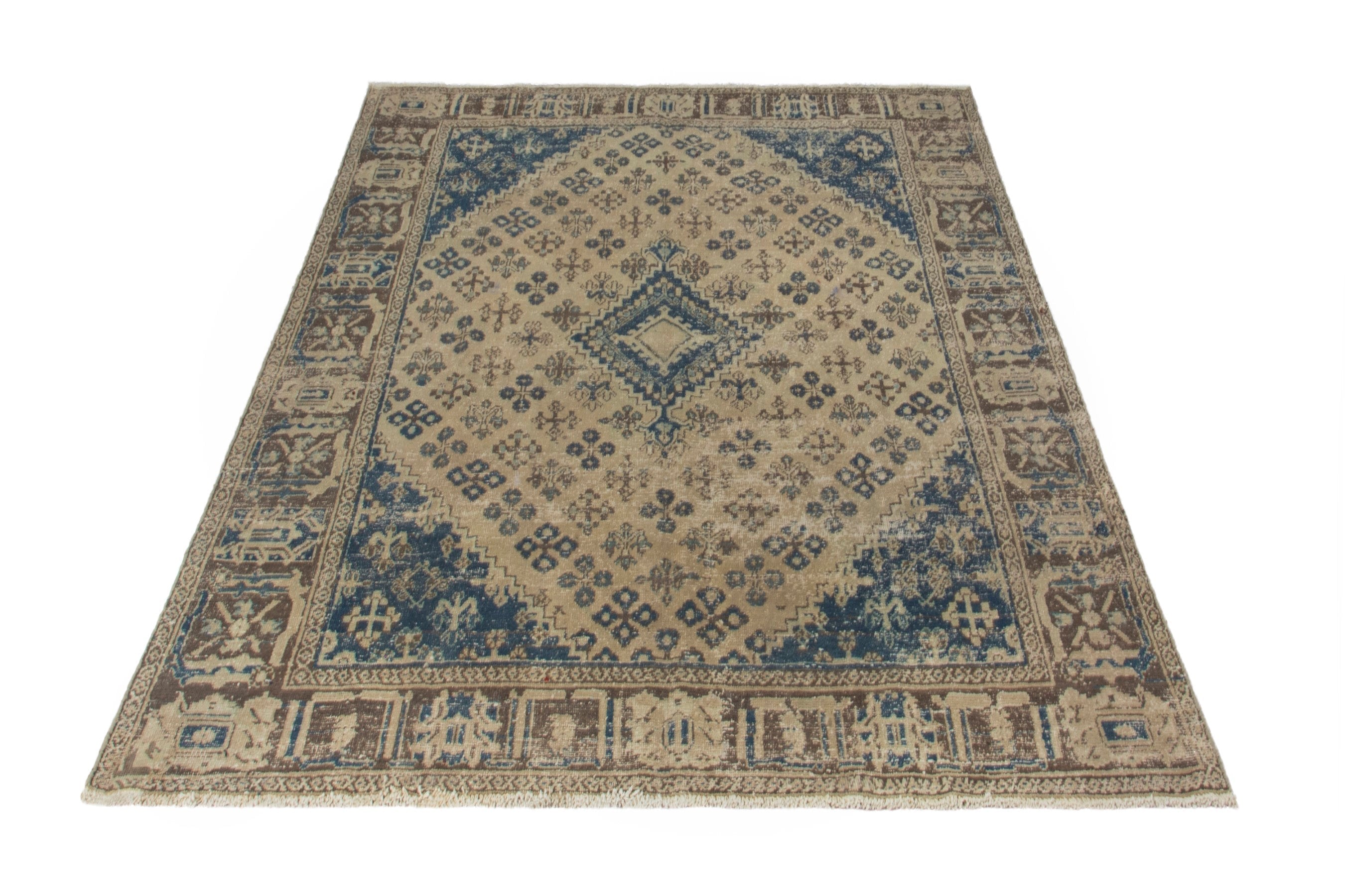 Persian Hamedan area rug in cream and navy, view 3 of 21