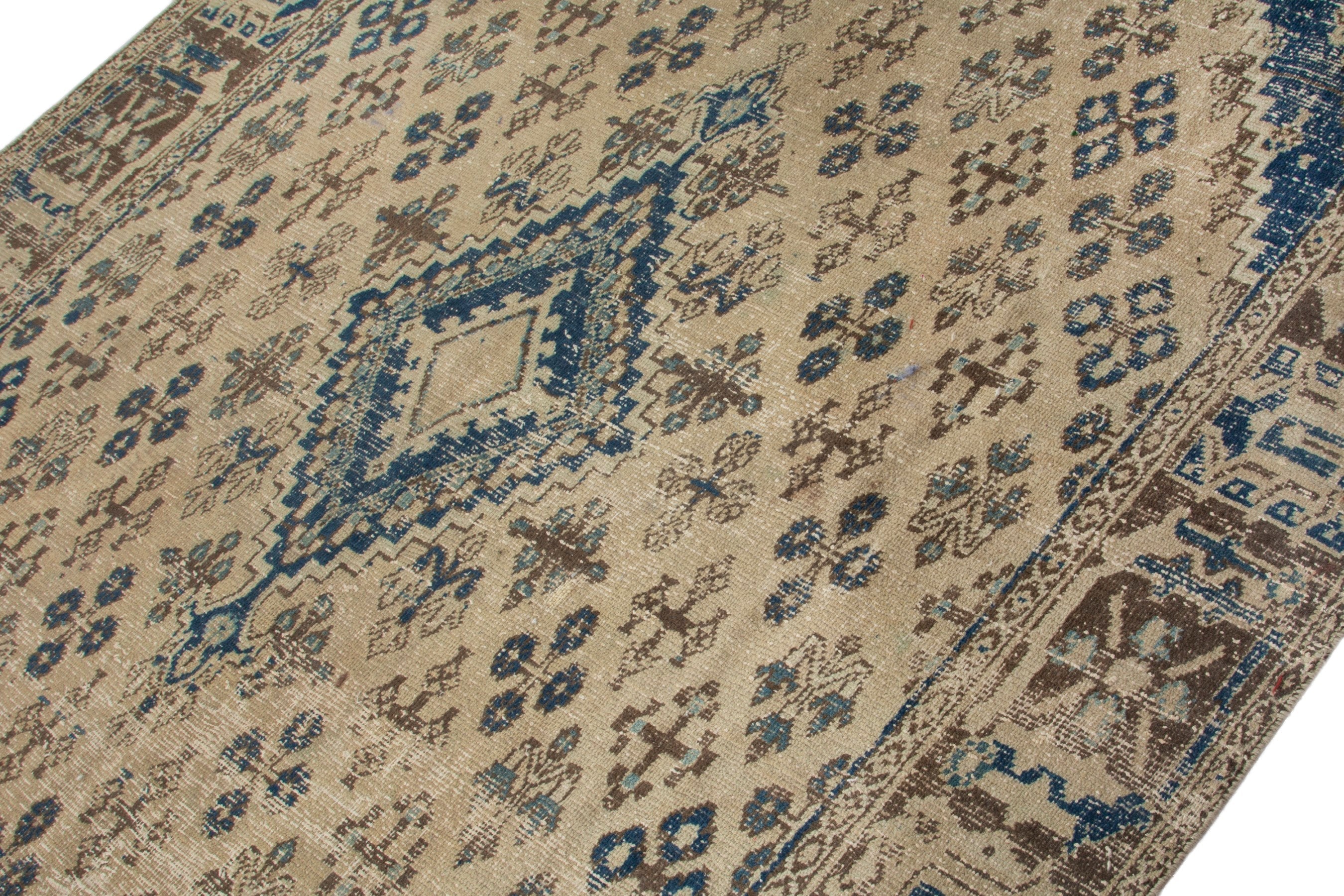 Persian Hamedan area rug in cream and navy, view 6 of 21