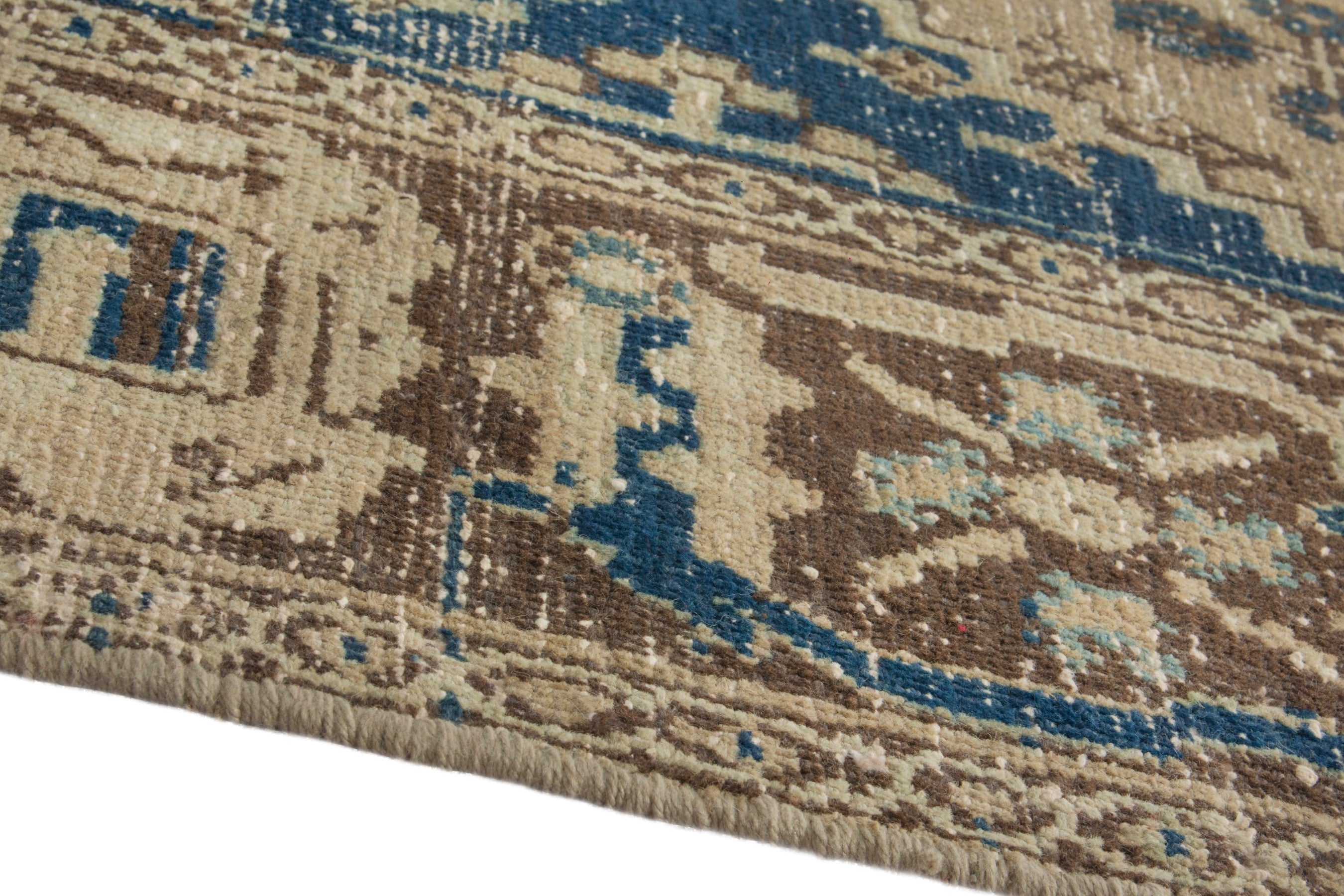 Persian Hamedan area rug in cream and navy, view 9 of 21