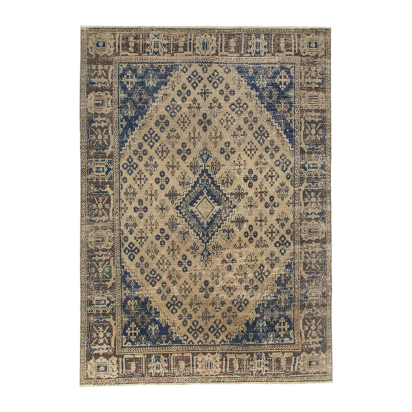 Persian Hamadan area rug in cream and navy, 7'5" x 10'5"