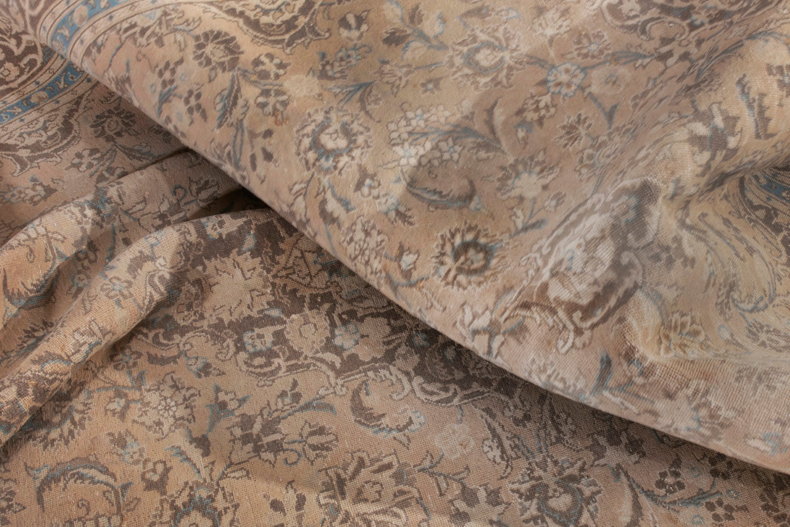 Persian Kashan oversized rug in tan and greige, view 21 of 22
