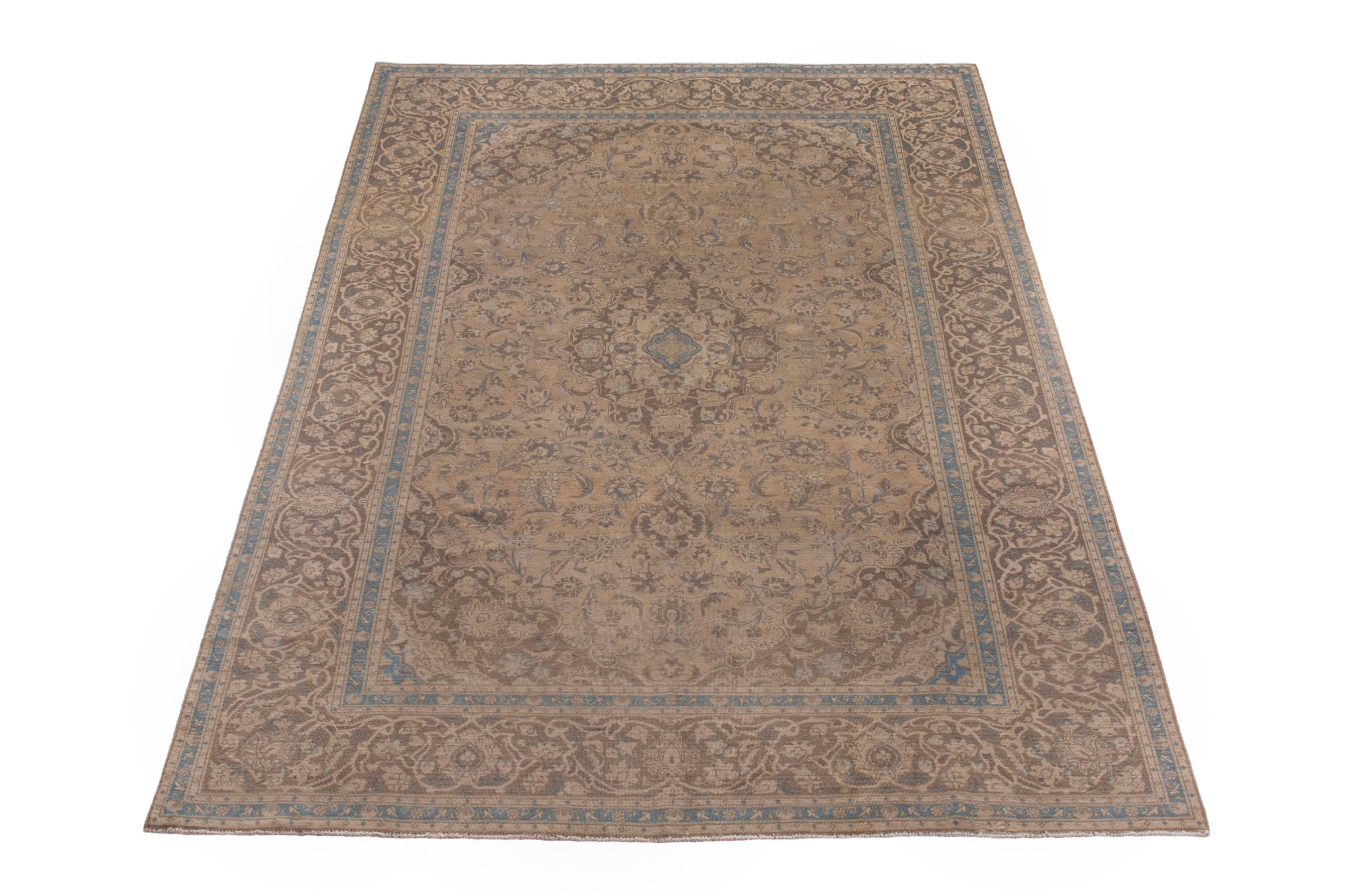 Persian Kashan oversized rug in tan and greige, view 2 of 22