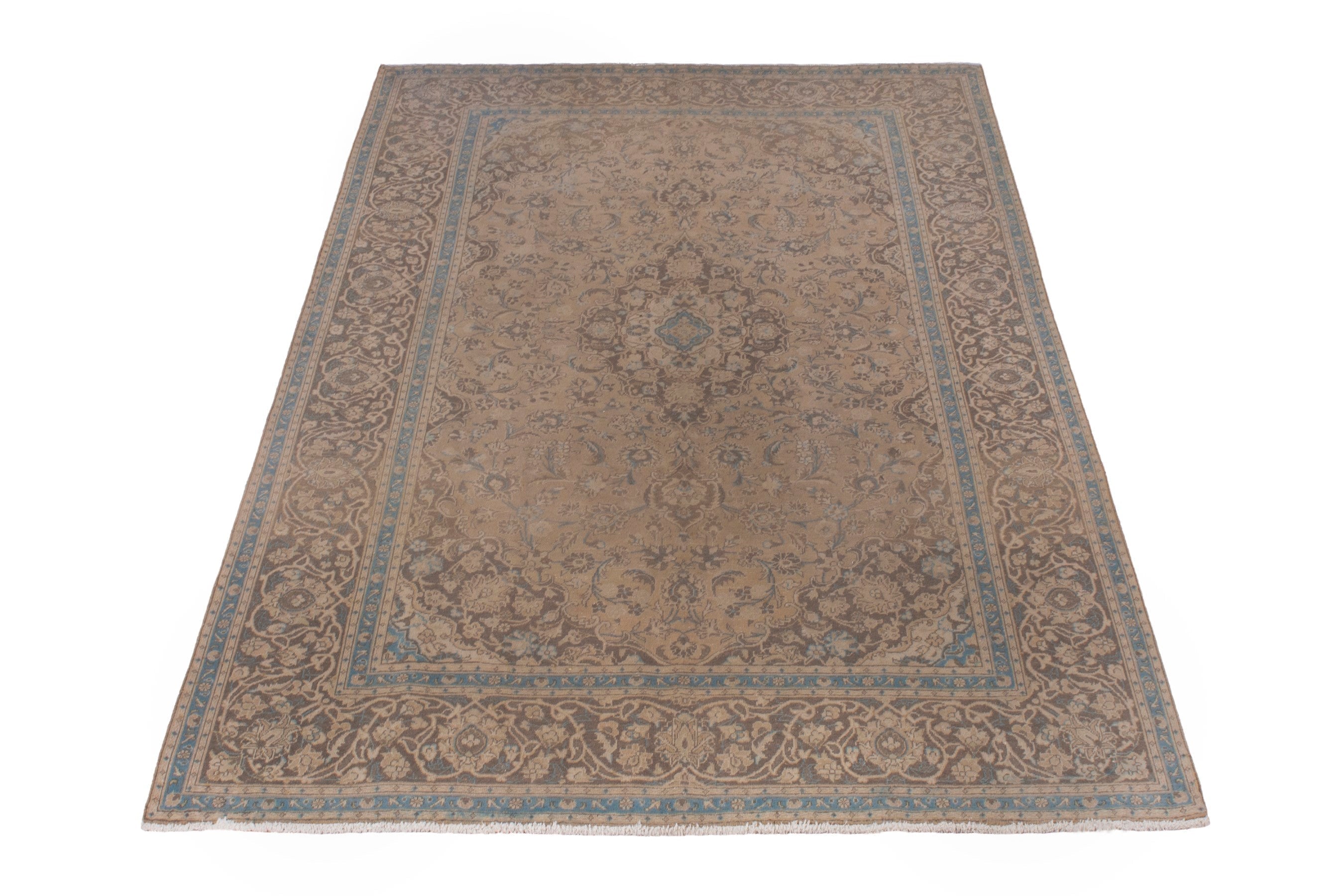 Persian Kashan oversized rug in tan and greige, view 3 of 22