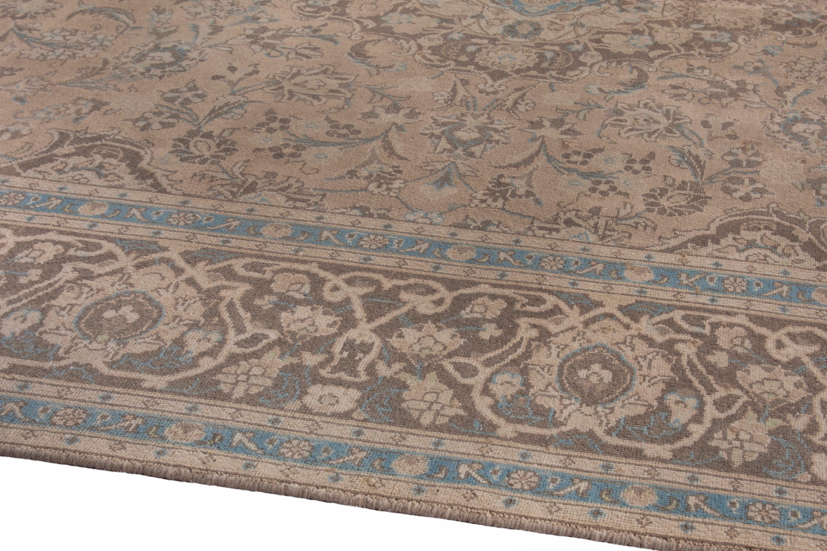 Persian Kashan oversized rug in tan and greige, view 9 of 22