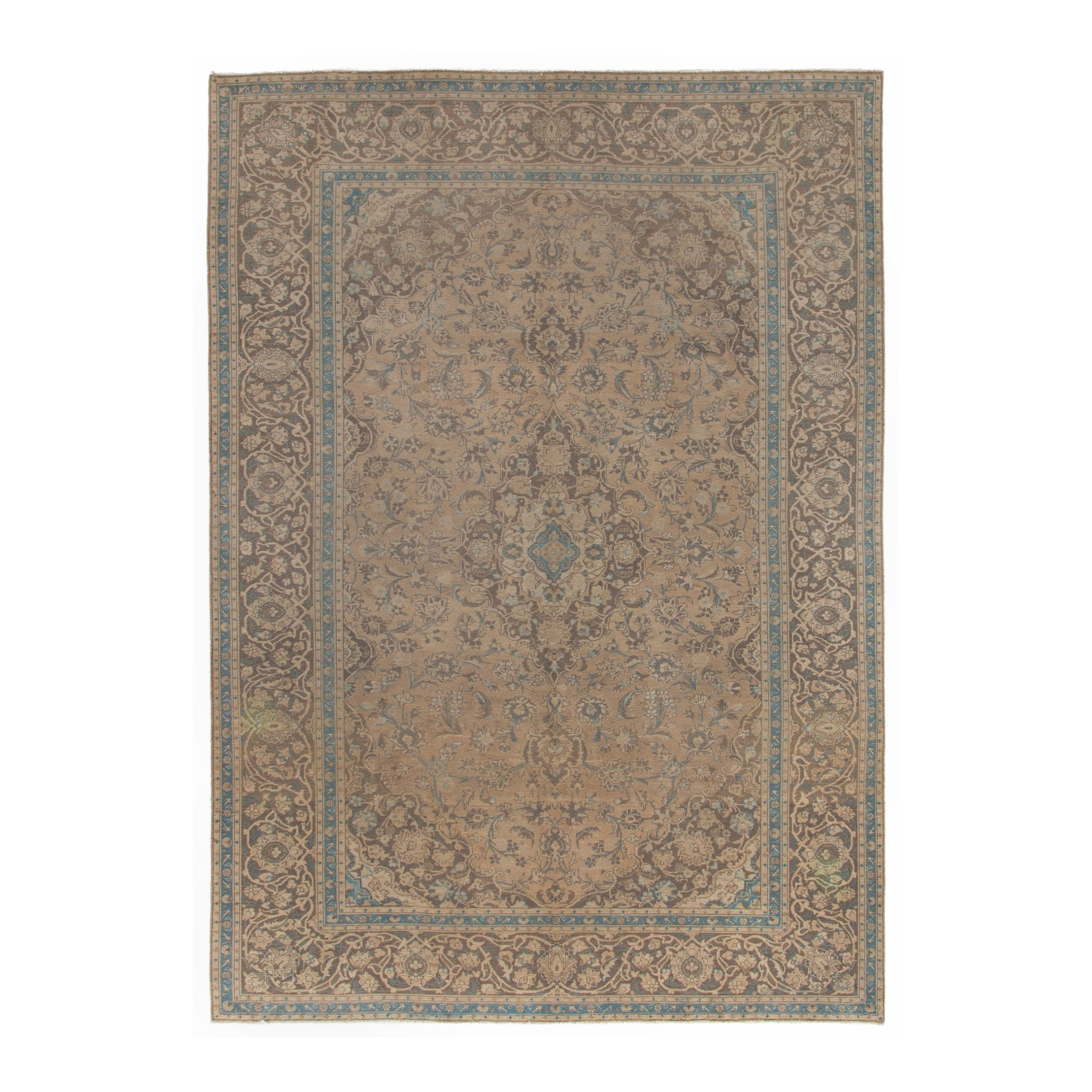 Persian Kashan oversized rug in tan and greige, 8'1" x 11'7"