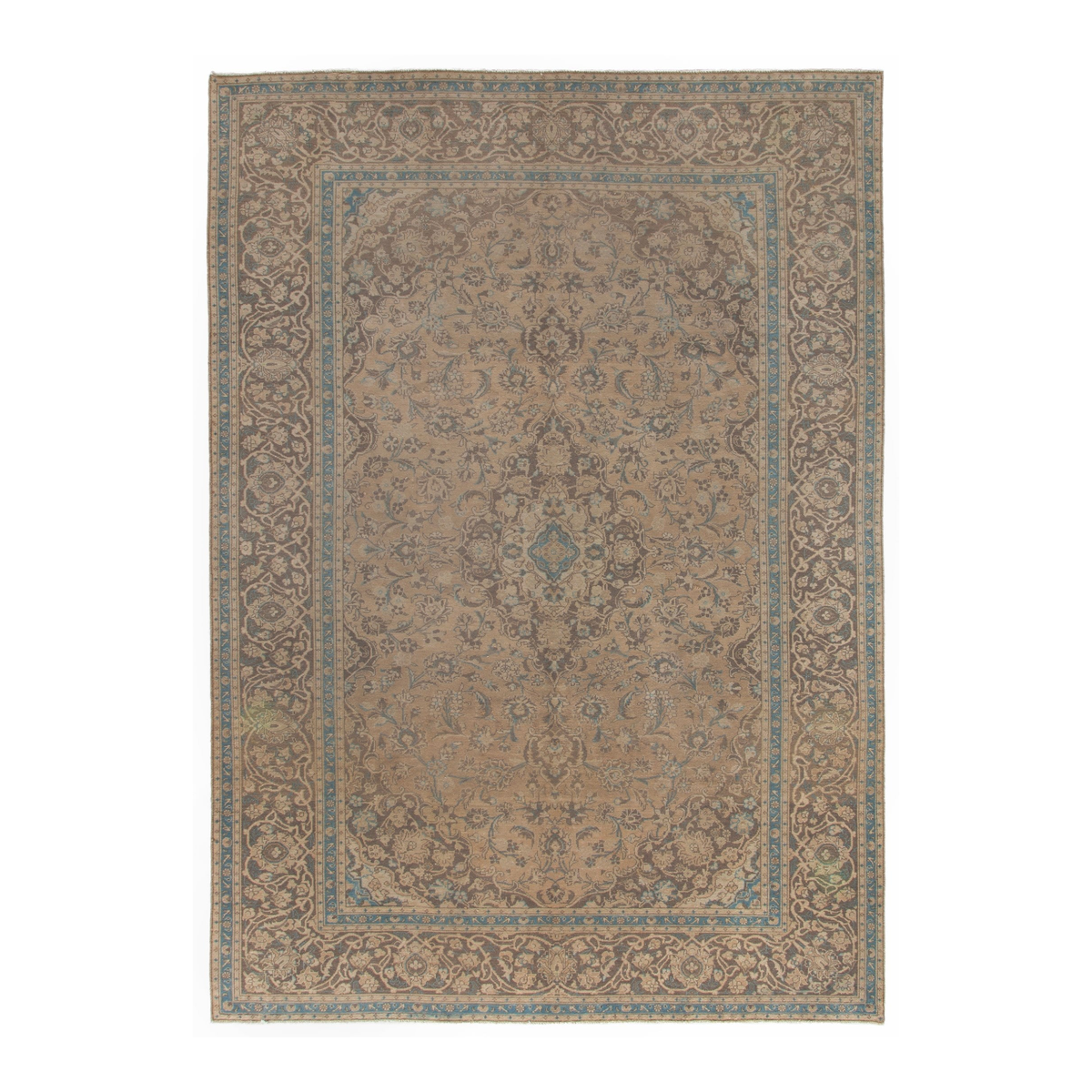Persian Kashan oversized rug in tan and greige, 8'1" x 11'7"