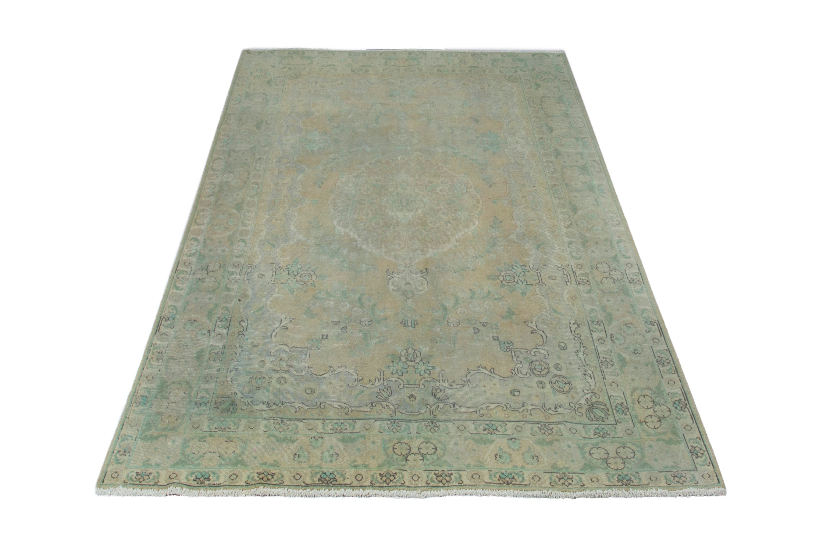 Persian Tabriz area rug in taupe and greige, view 3 of 19
