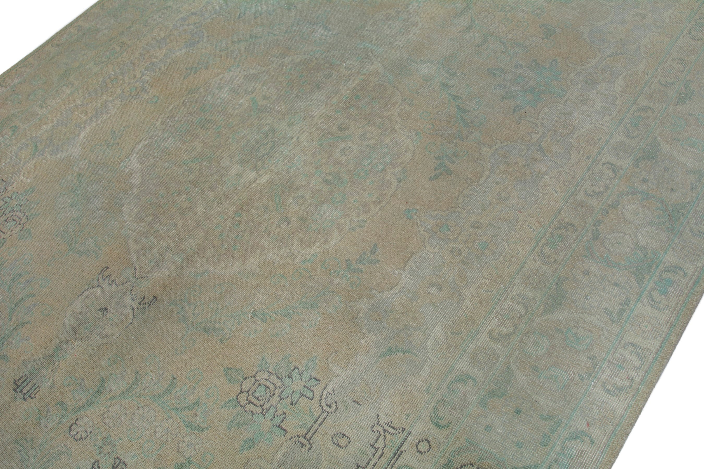 Persian Tabriz area rug in taupe and greige, view 6 of 19